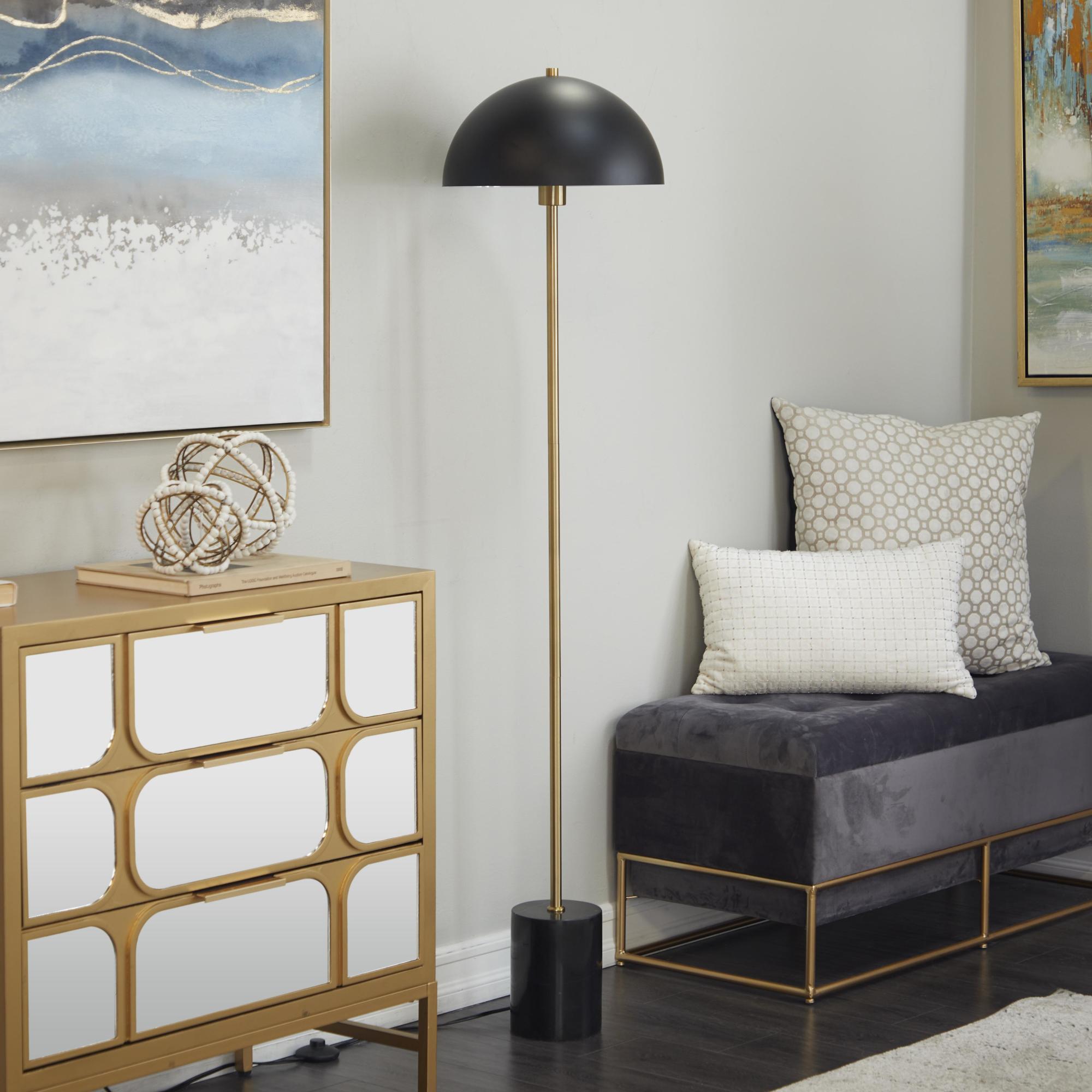Metal Umbrella Style Room Floor Lamp with Black Marble Base