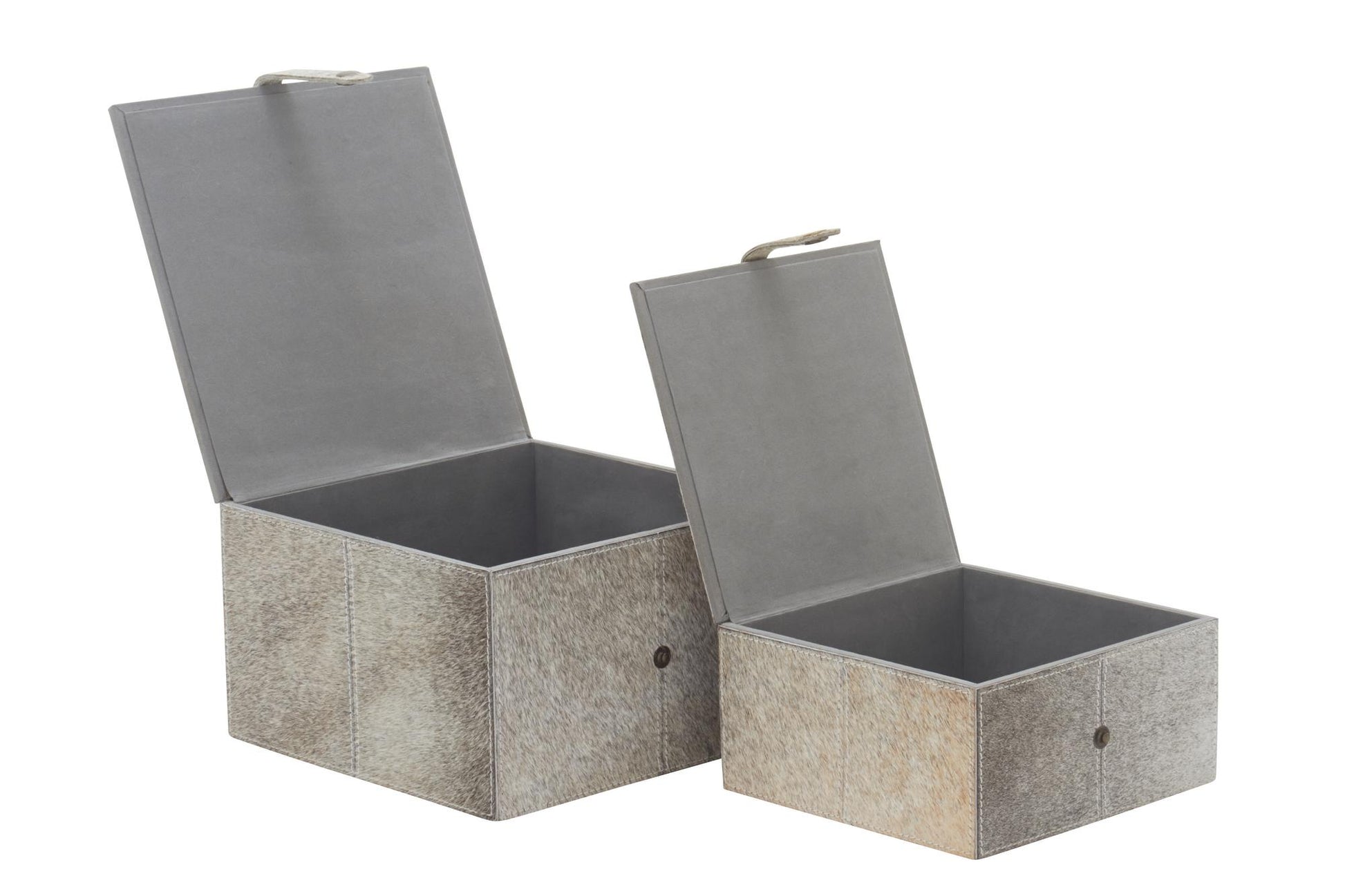 Set of 2 Leather Handmade Storage Decorative Box with Snap Front Closure and Detailed Stitching