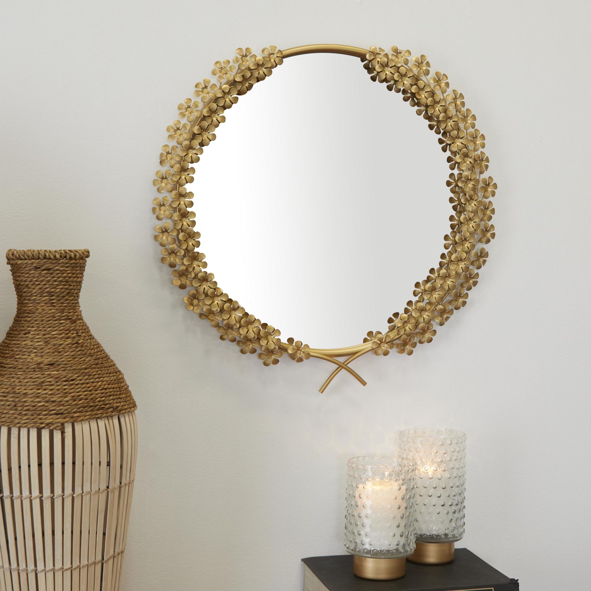 CosmoLiving by Cosmopolitan Floral Gold Metal 3D Room Wall Mirror