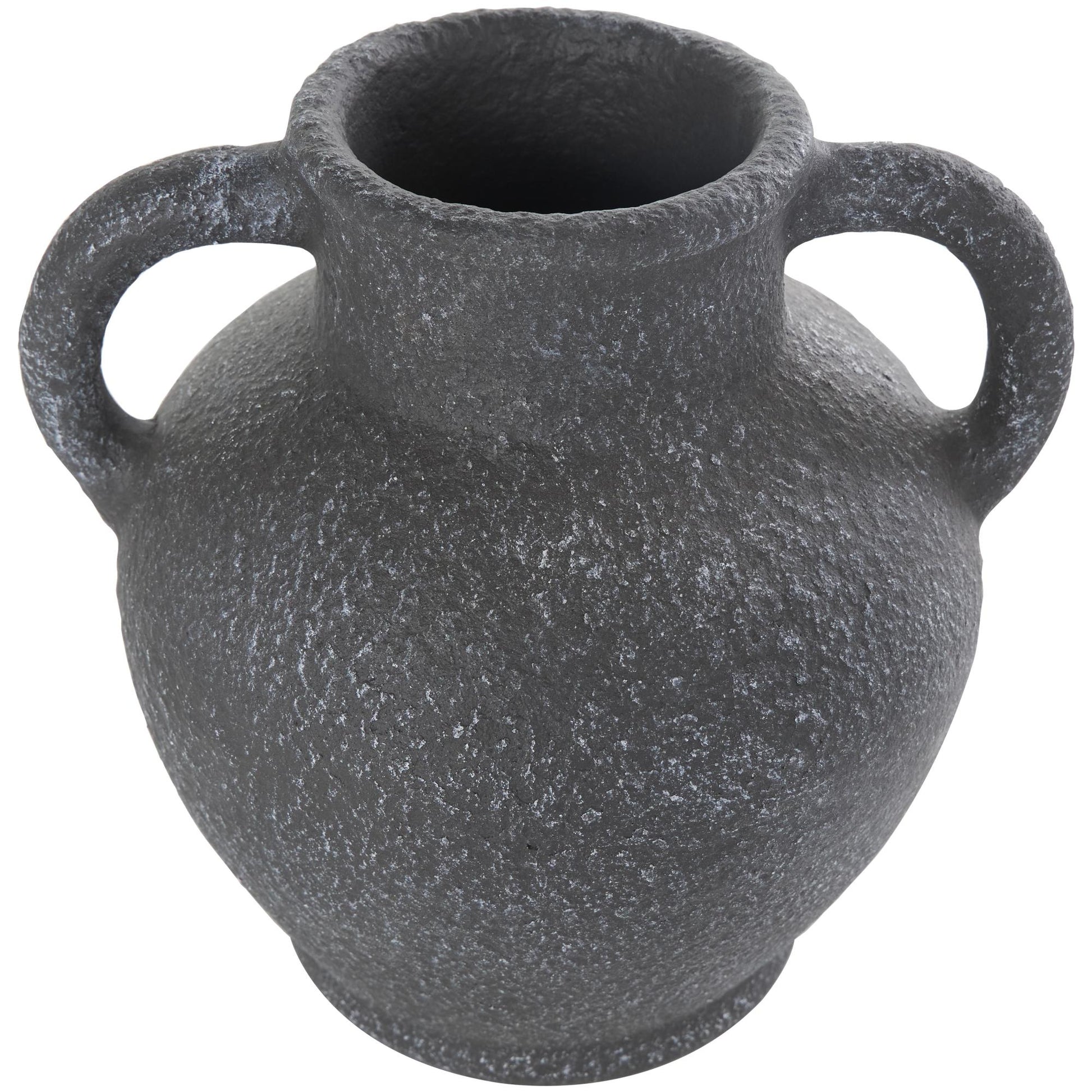 Black Ceramic Whitewashed Textured Amphora Decorative Vase with 2 Handles