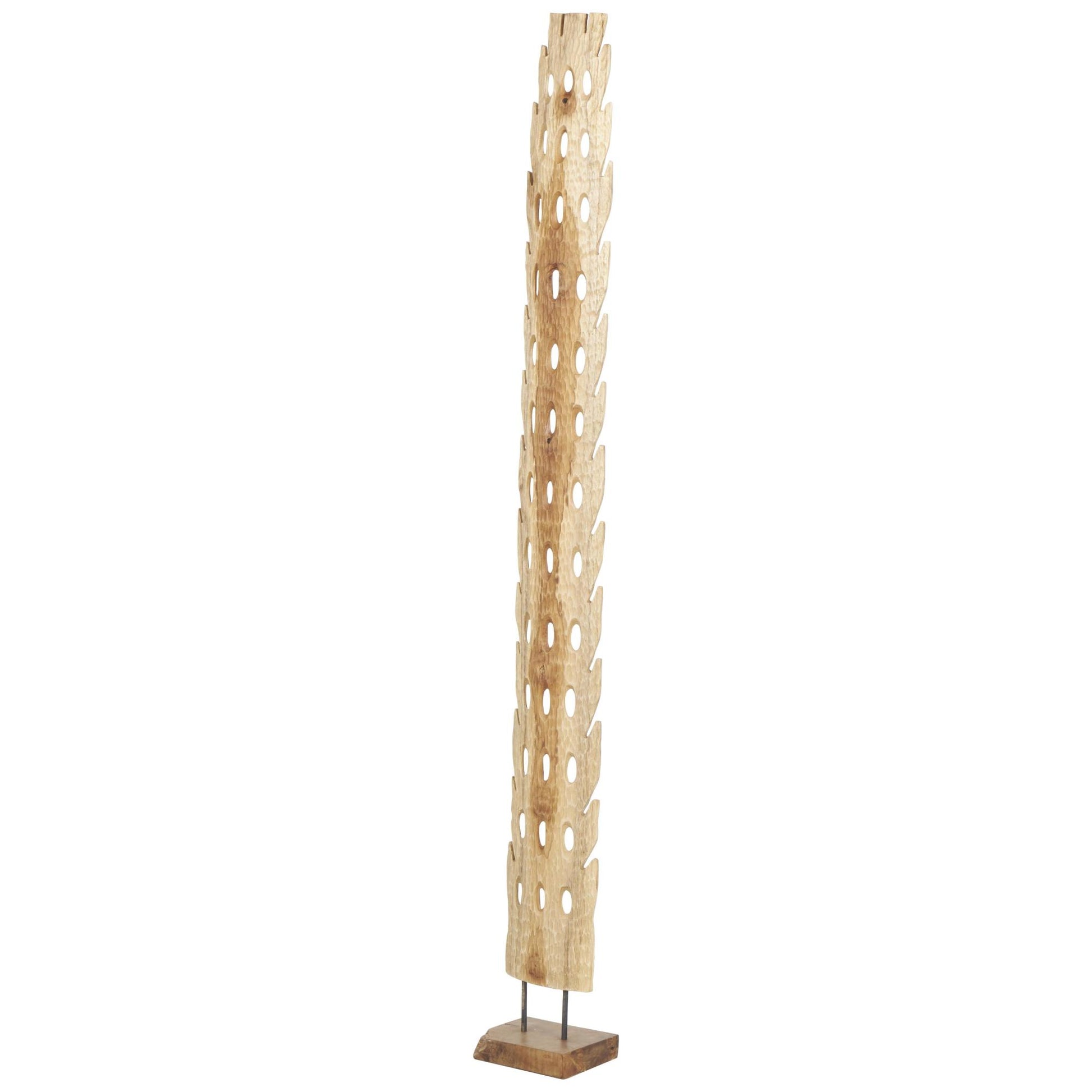 Abstract Brown Teak Wood Handmade Tall Floor Cutout Post Decorative Sculpture with Live Edge Base