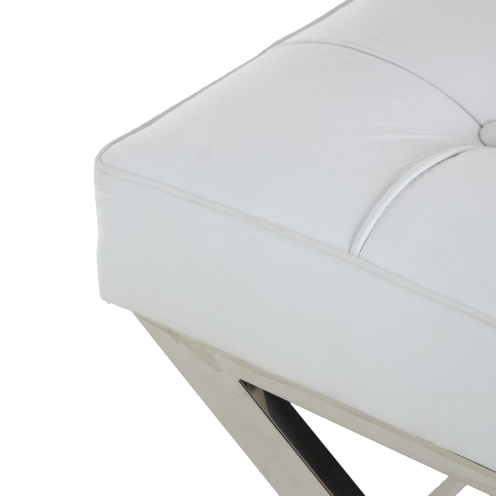 White Leather Living Room Stool with Stainless Steel Supports