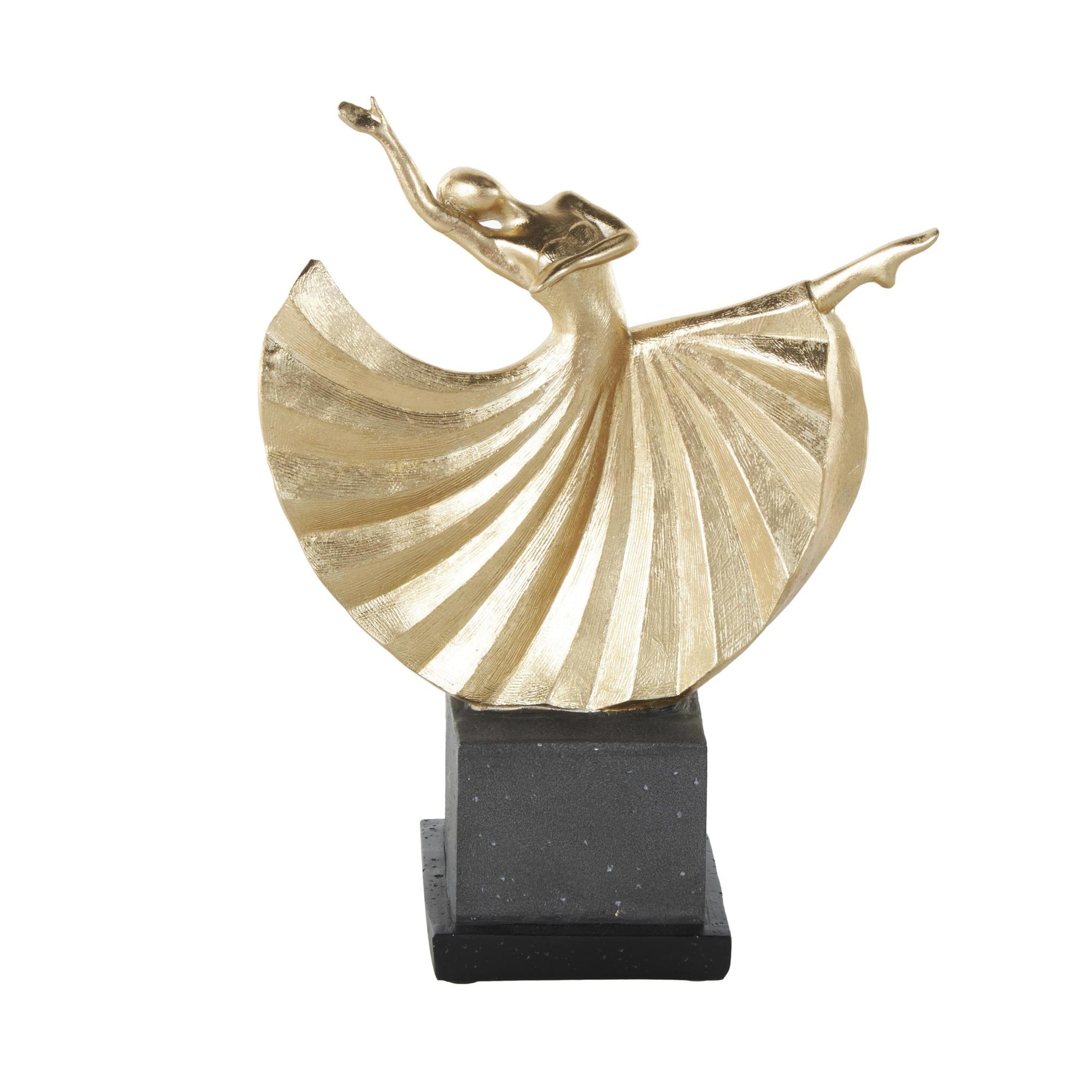 Dancer Gold Polystone Decorative Sculpture with Black Square Base