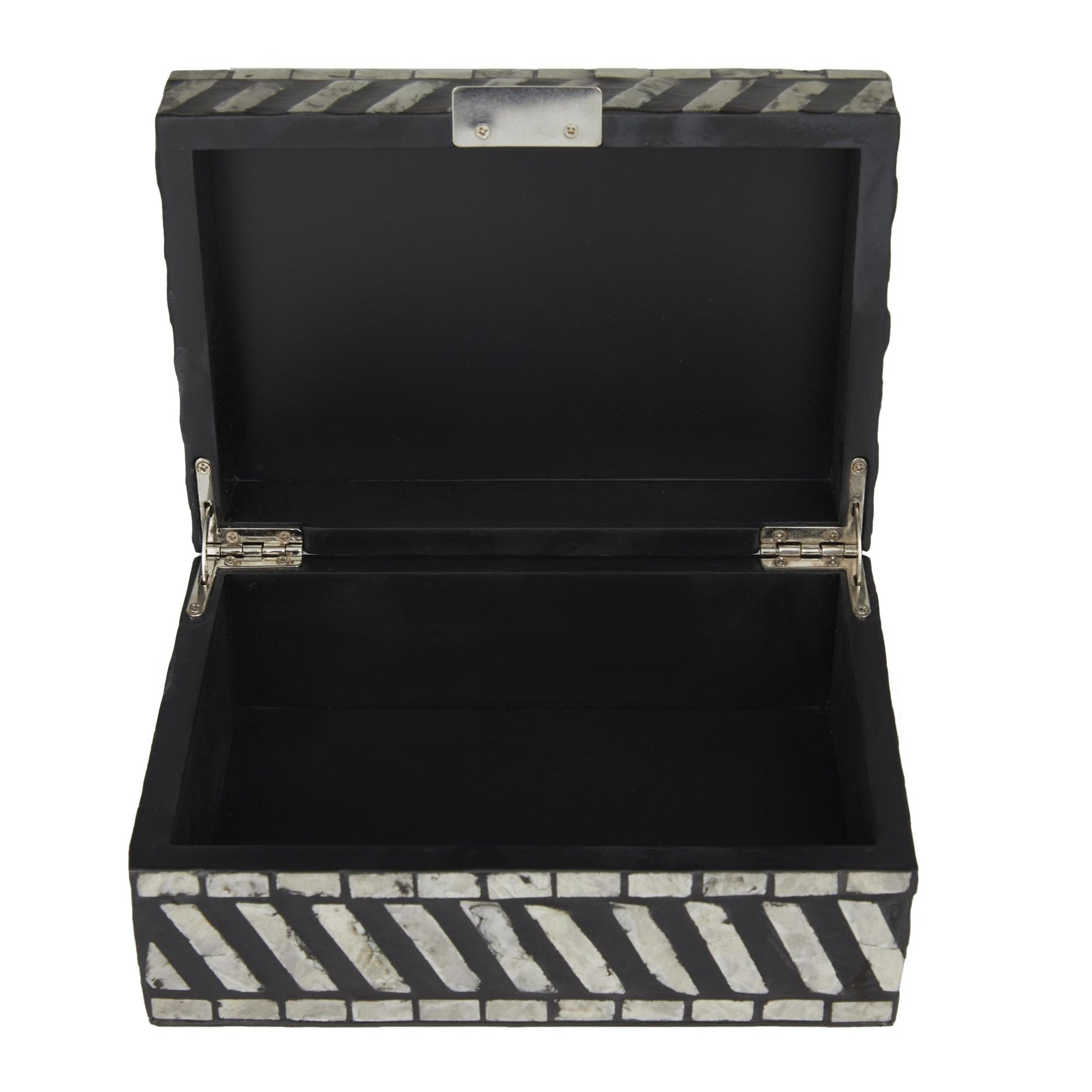 Set of 2 Mother of Pearl Shell Handmade Chevron Pattern Decorative Box with Hinged Lid