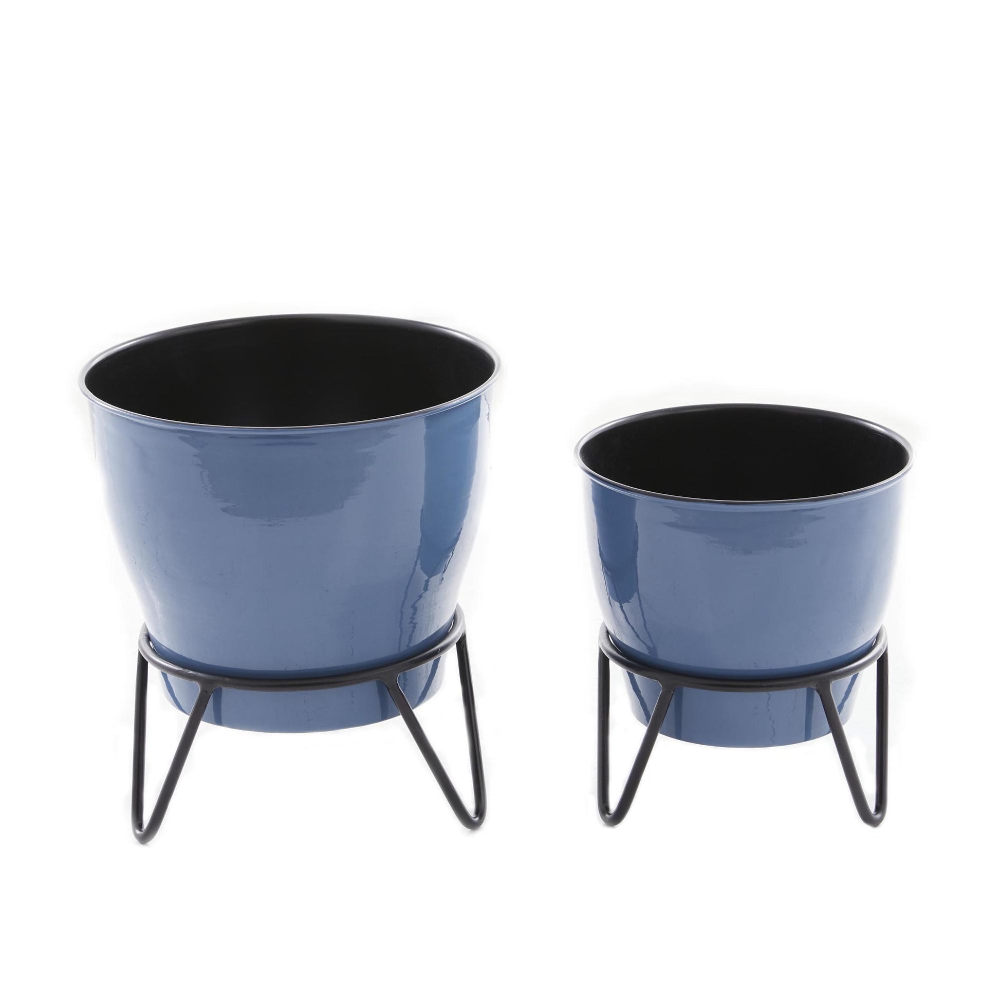 Set of 2 Metal Indoor Outdoor Planter with Removable Stand