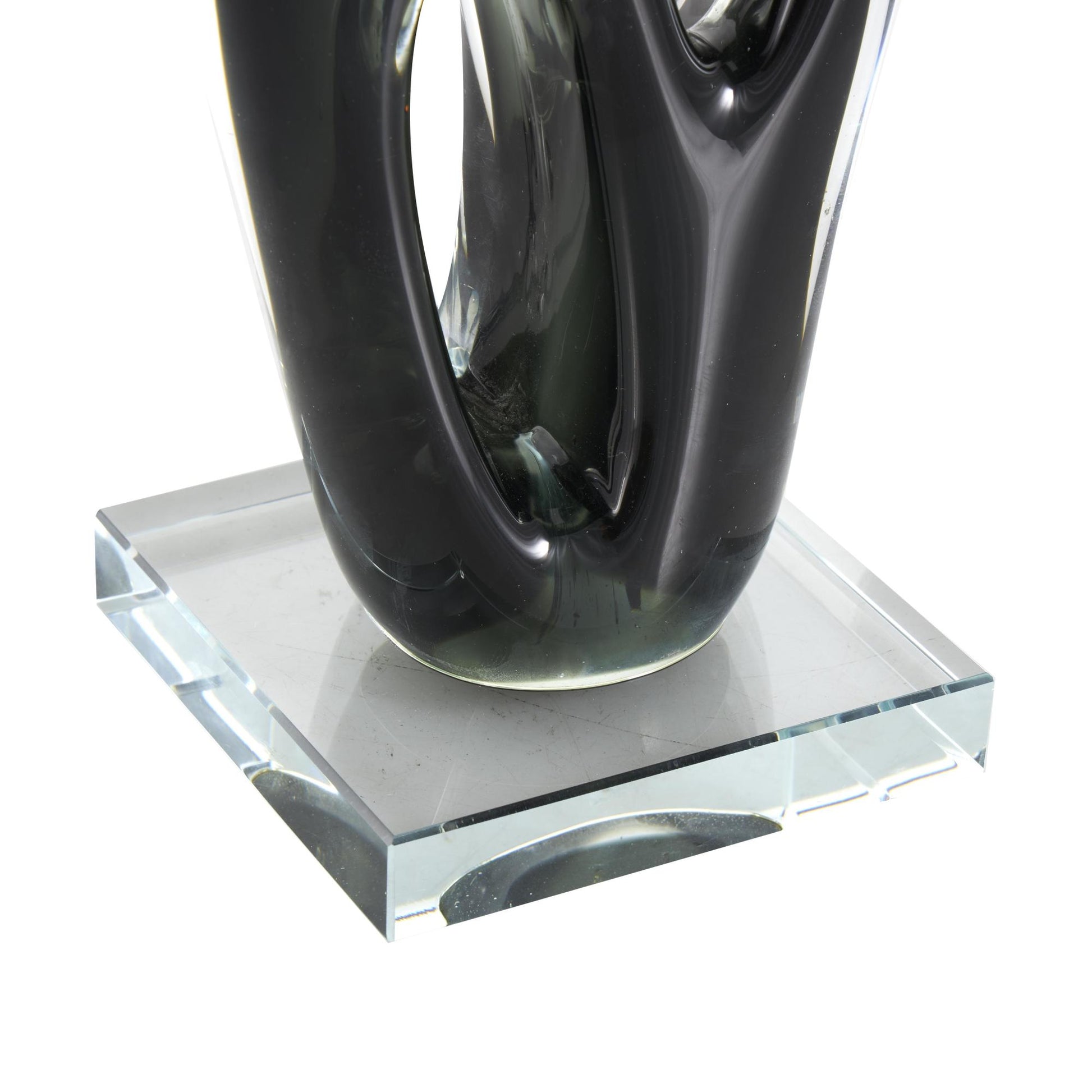 Abstract Black Glass Curved Cutout Decorative Sculpture with Gold Spotted Accents