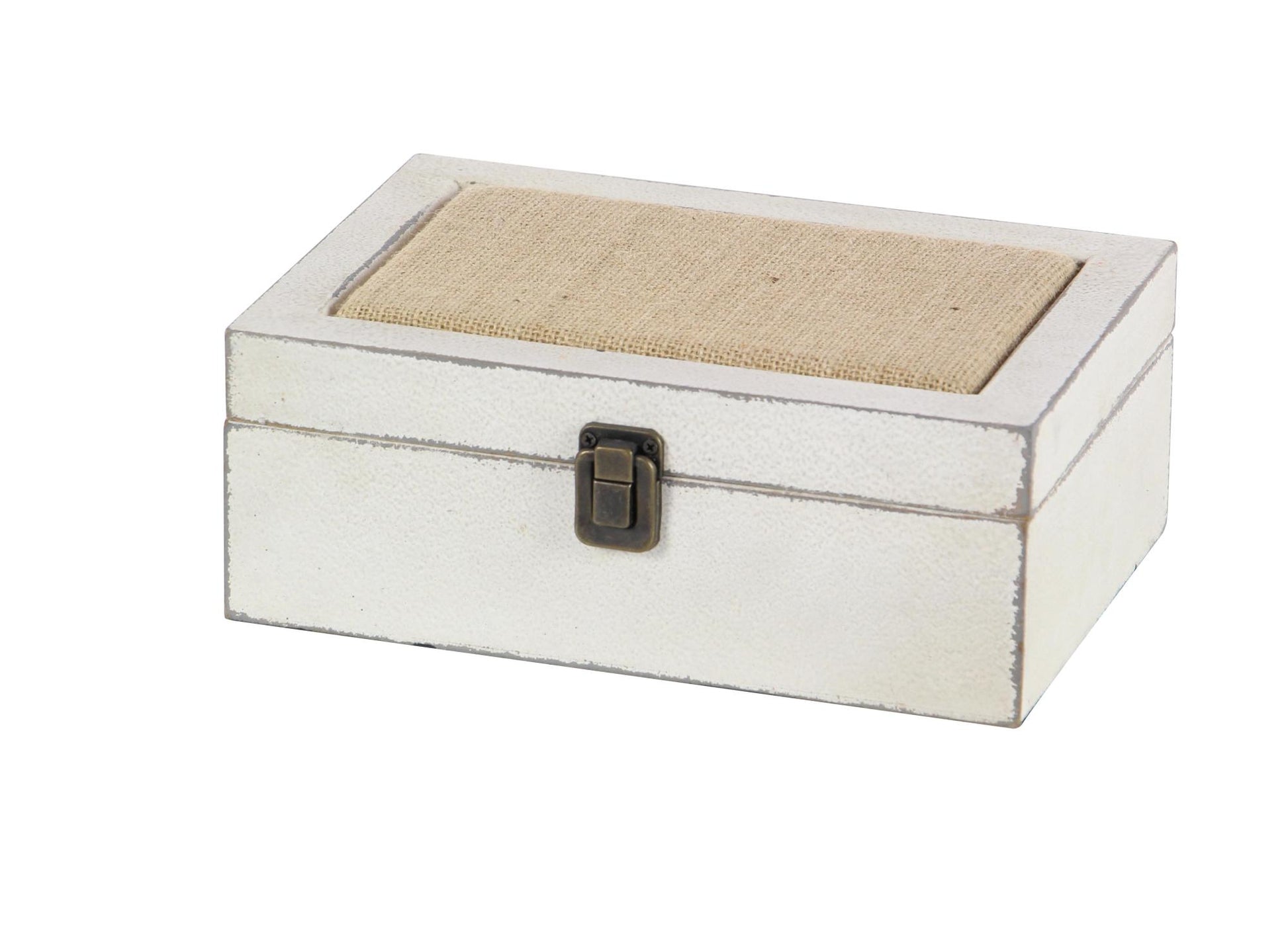 Set of 2 White Wooden Decorative Box with Hinged Lid