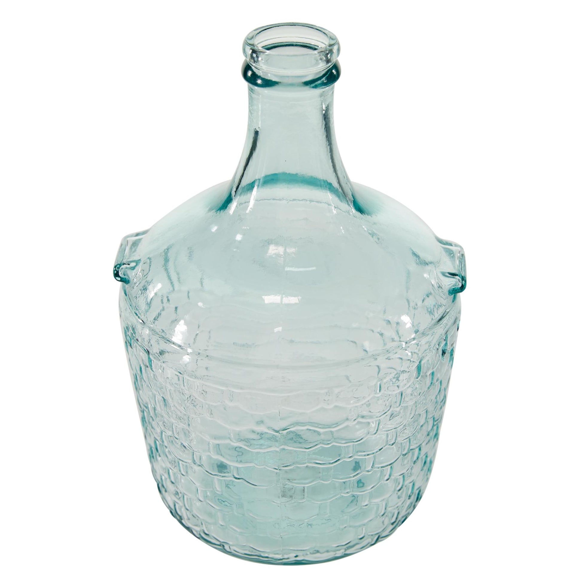 Teal Recycled Glass Handmade Spanish Bottle Neck Decorative Vase with Hexagon Bubble Texture