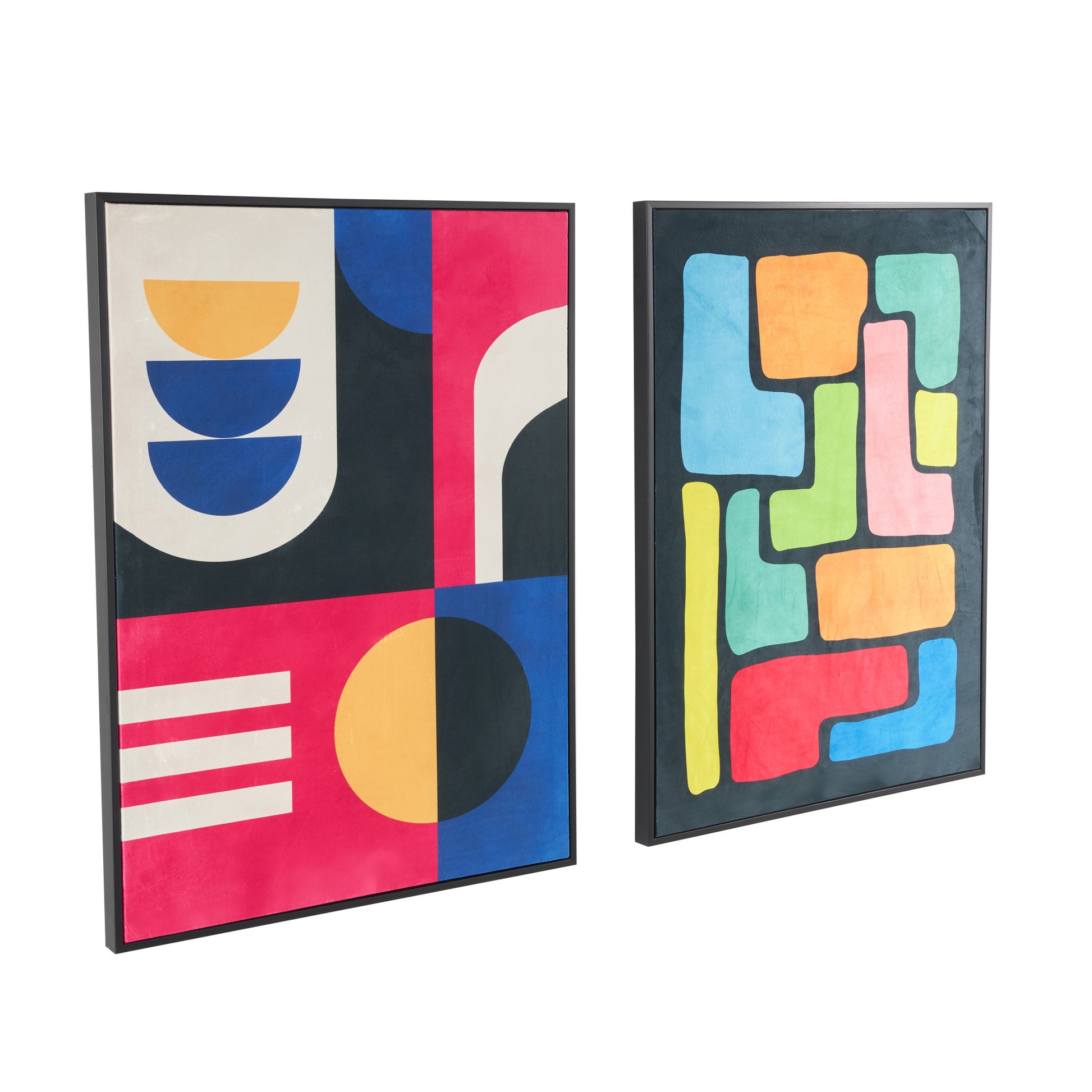 Set of 2 Geometric Multi Colored Canvas Living Room Framed Wall Art with Black Frame