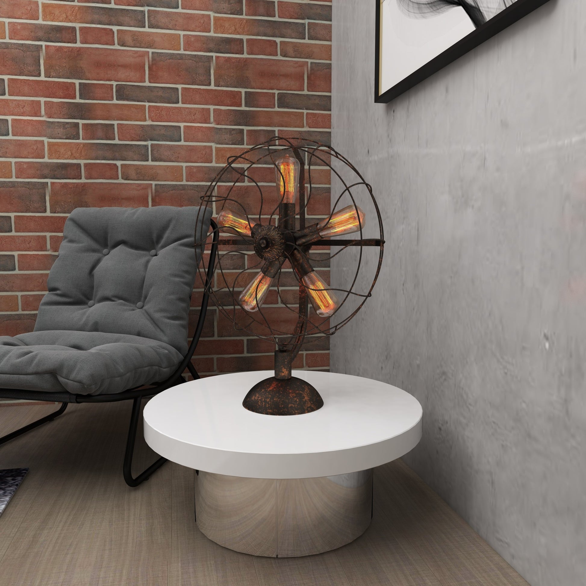 Fan Bronze Metal Vintage 5 Bulb Room Accent Lamp