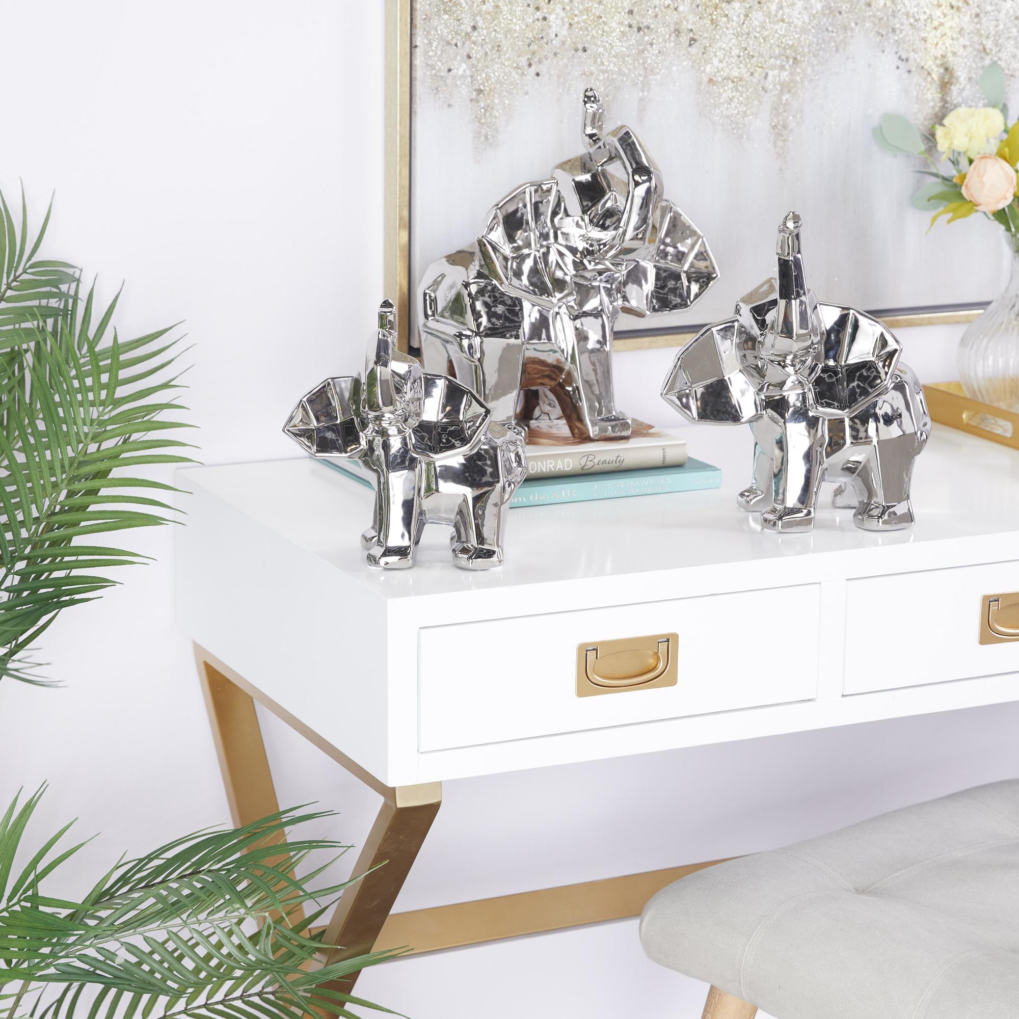 Set of 3 Elephant Porcelain Ceramic Decorative Sculpture