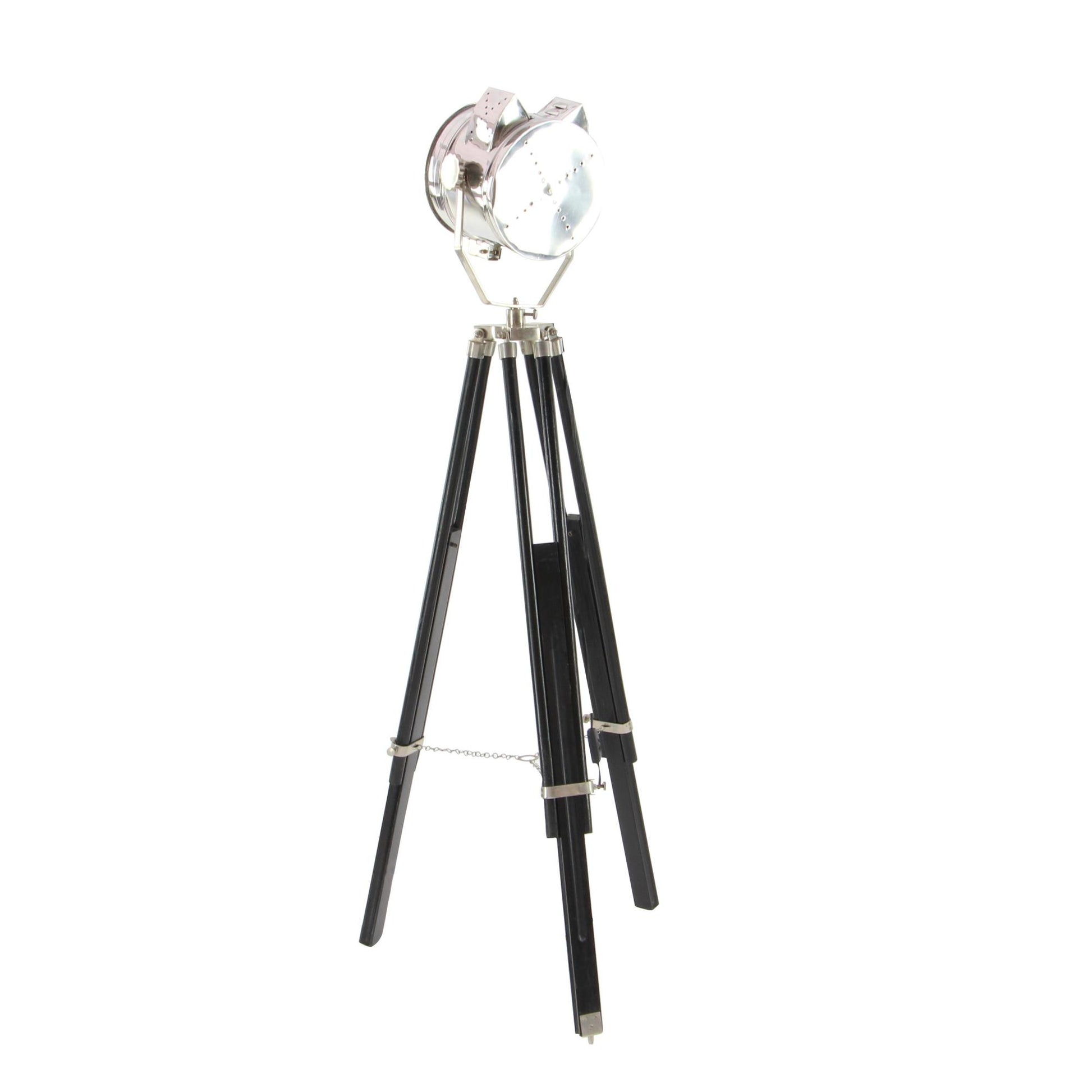 Black Wood Spotlight Room Floor Lamp with Silver Metal Accents