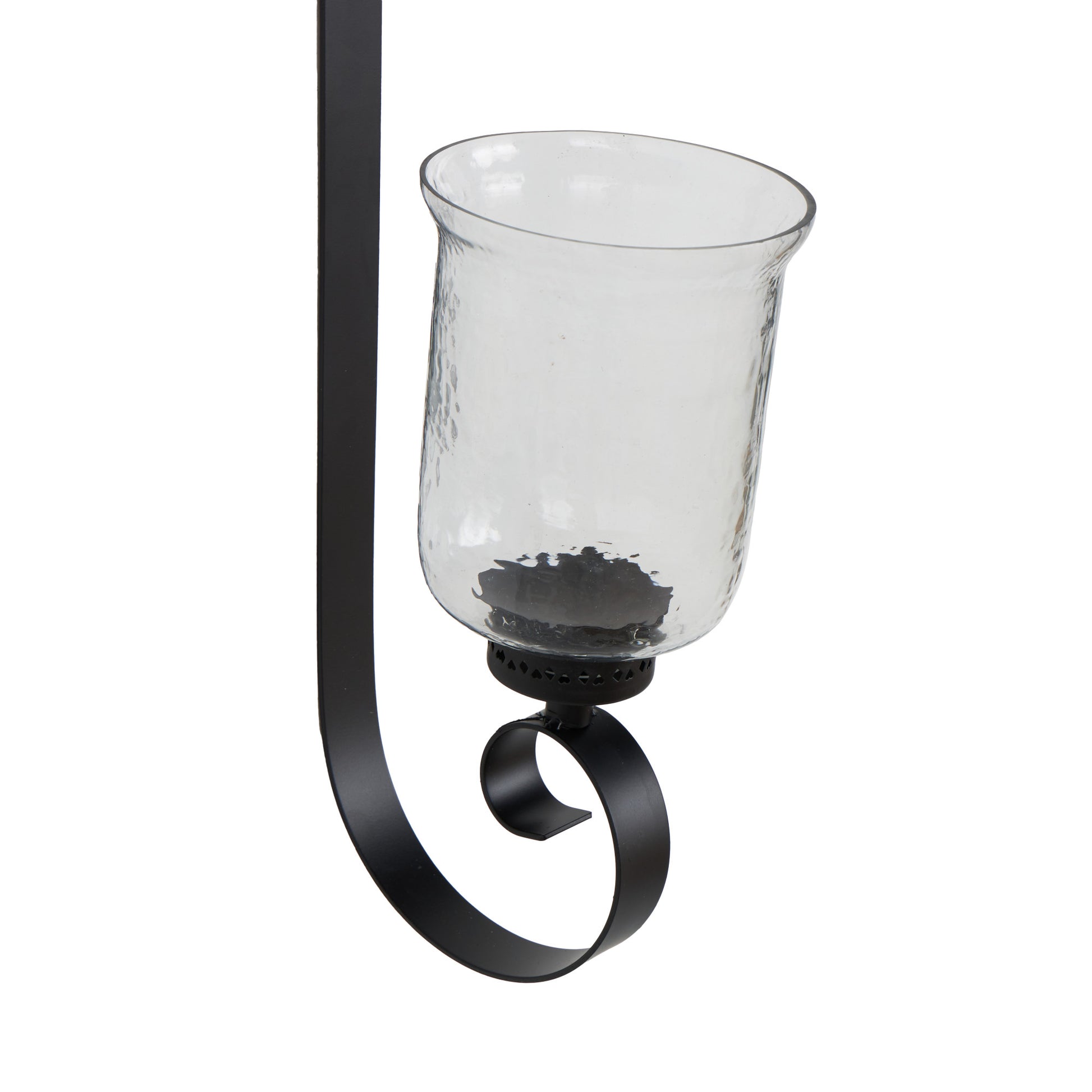 Scroll Black Metal Long Indoor Outdoor Wall Sconce with Hurricane Glass Holder