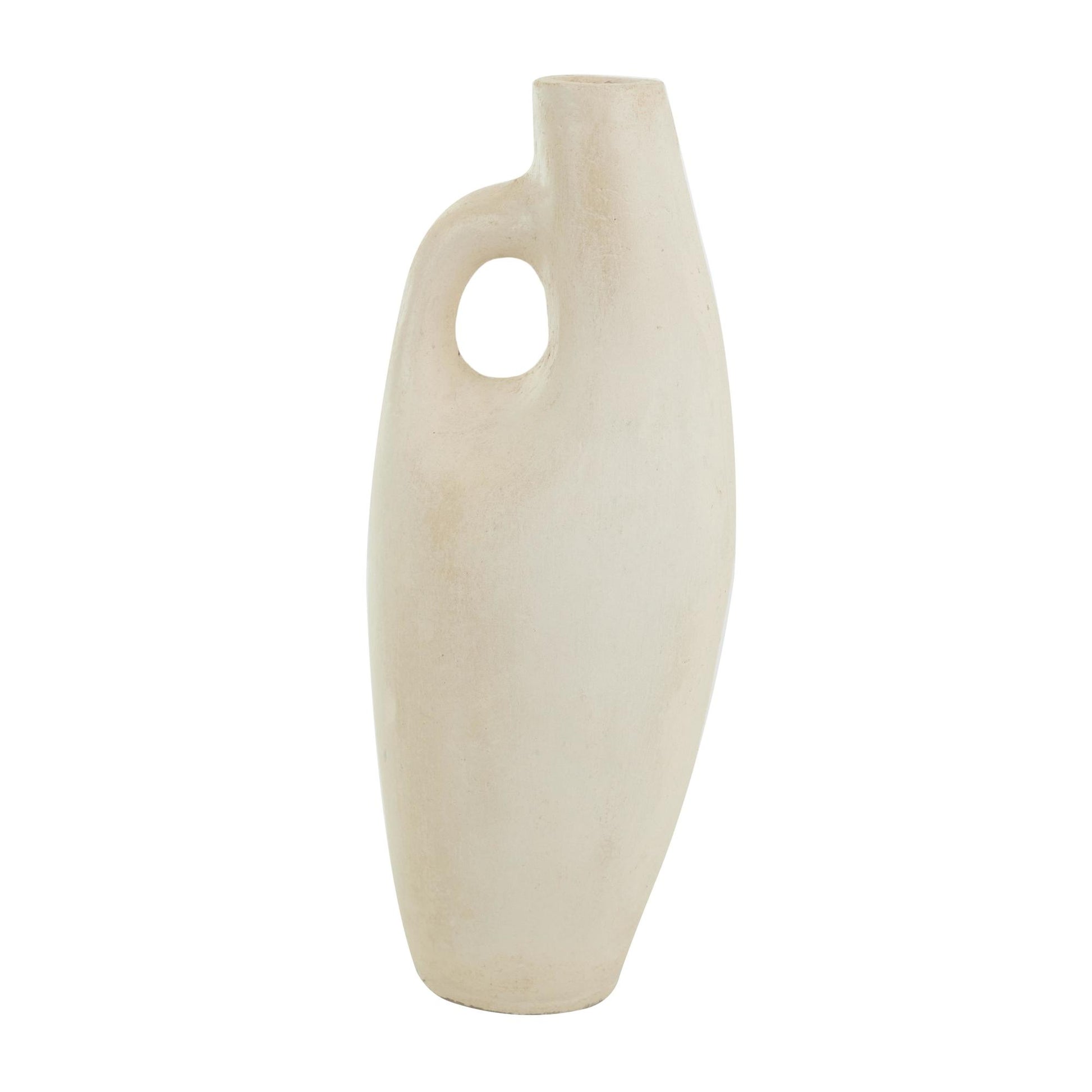 Abstract Beige Paper Mache Curved Decorative Vase with Handle