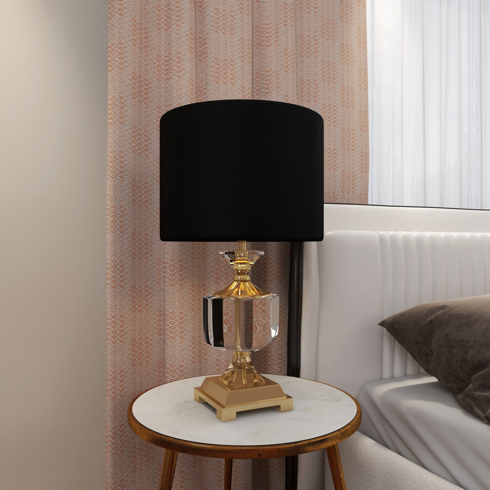 Black Crystal Room Table Lamp with Gold Accents