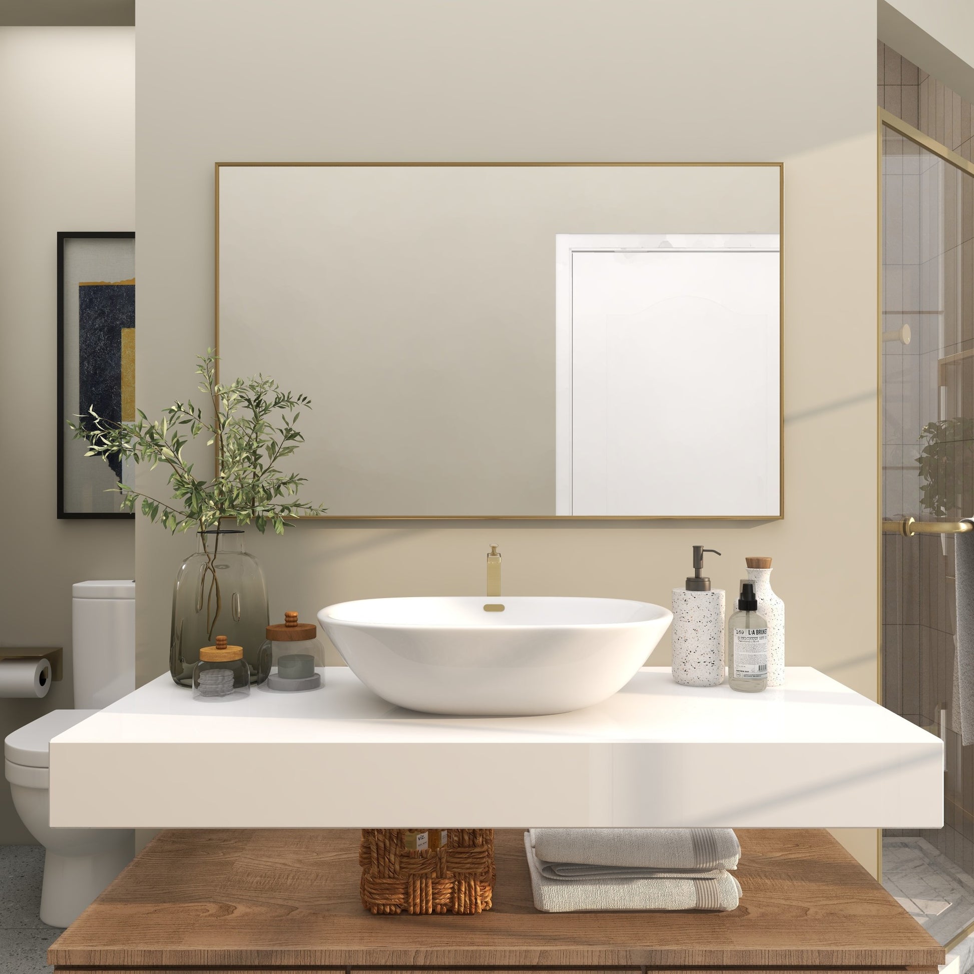 CosmoLiving by Cosmopolitan Gold Metal Room Wall Mirror with Thin Frame