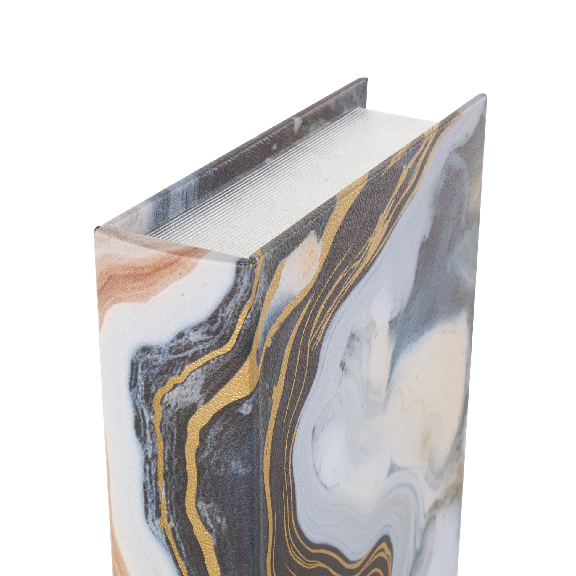 Set of 3 Geode Blue Faux Leather Faux Book Storage Decorative Box with Metallic Gold Accents