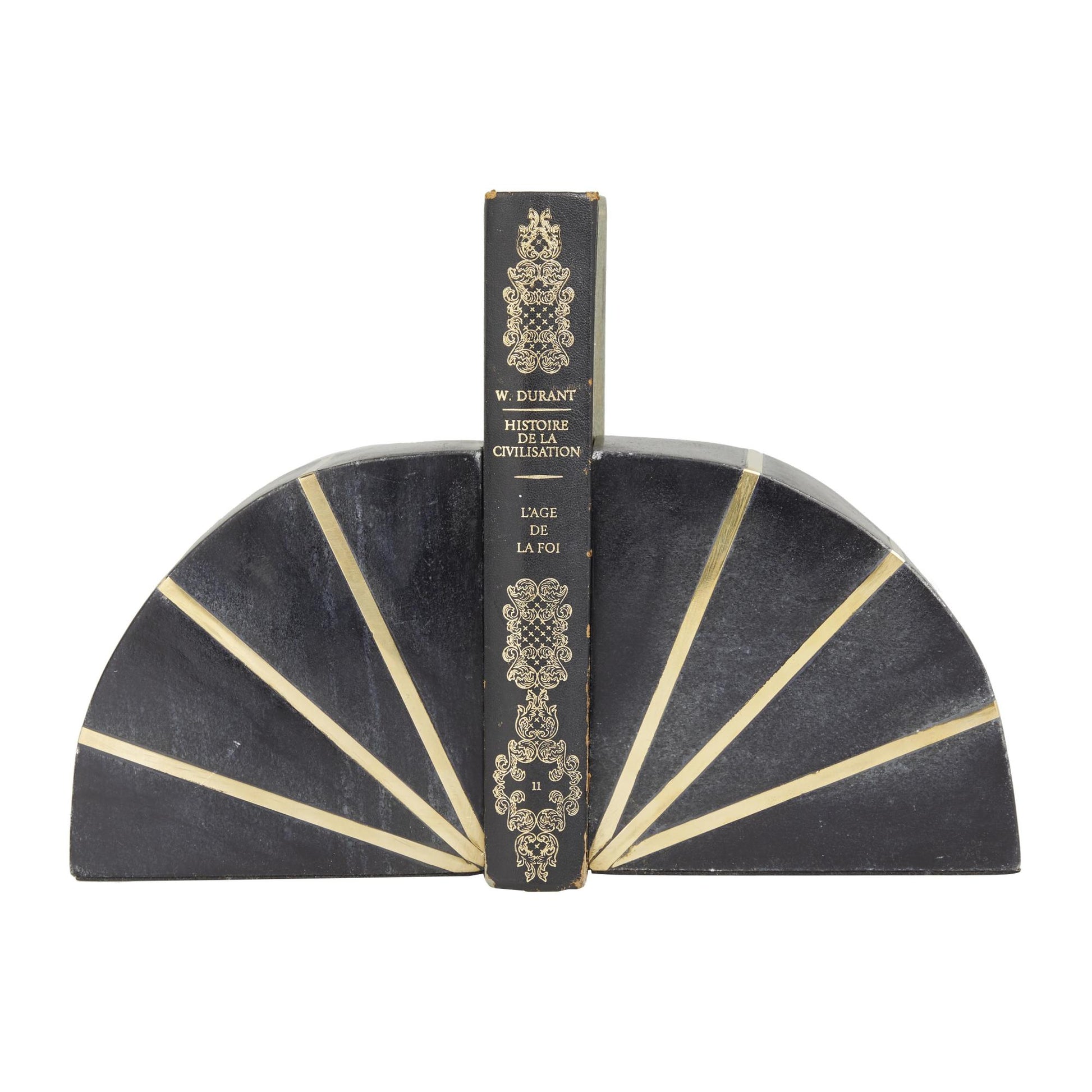 CosmoLiving by Cosmopolitan Set of 2 Geometric Marble 9 lbs Decorative Bookends with Gold Inlay