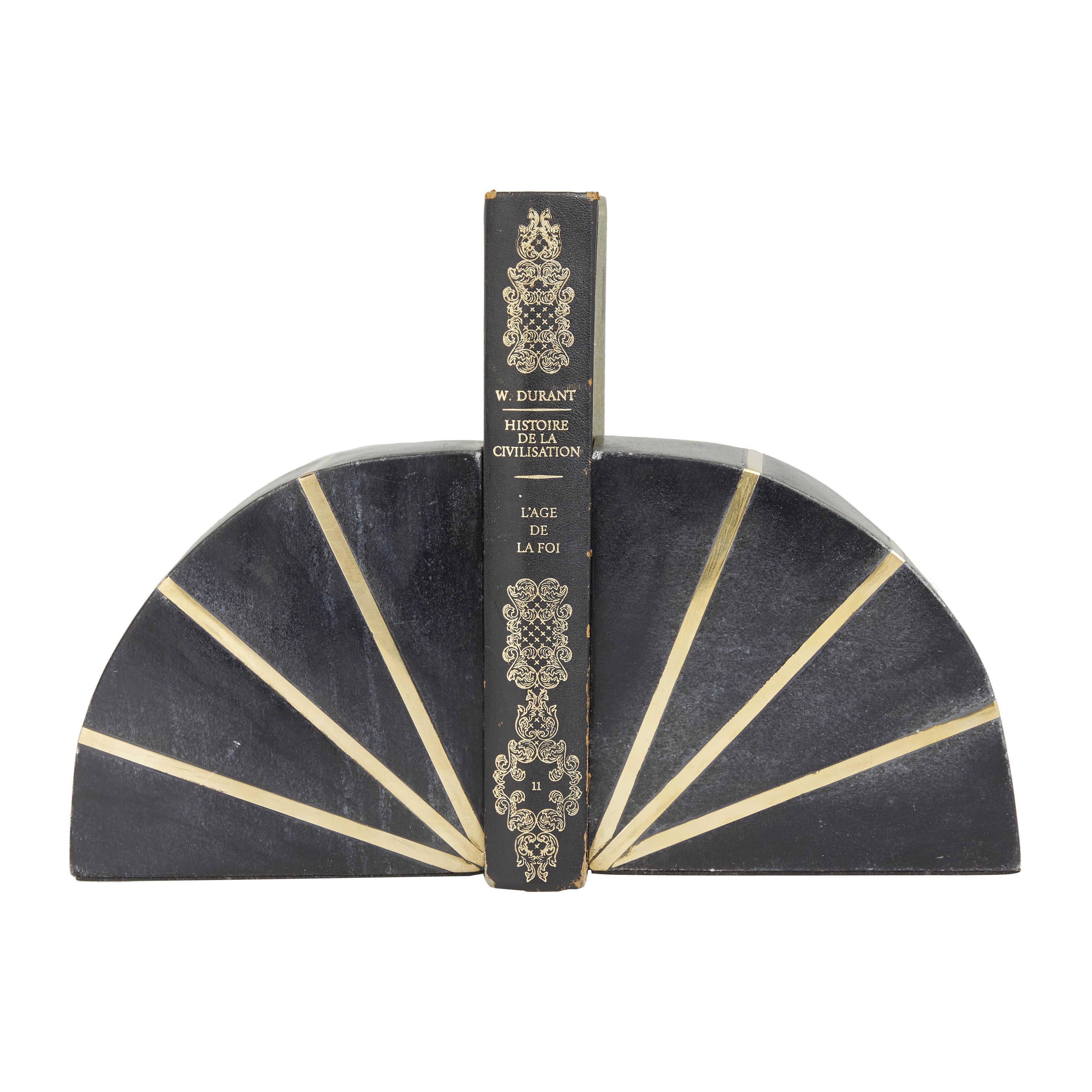 CosmoLiving by Cosmopolitan Set of 2 Geometric Marble 9 lbs Decorative Bookends with Gold Inlay