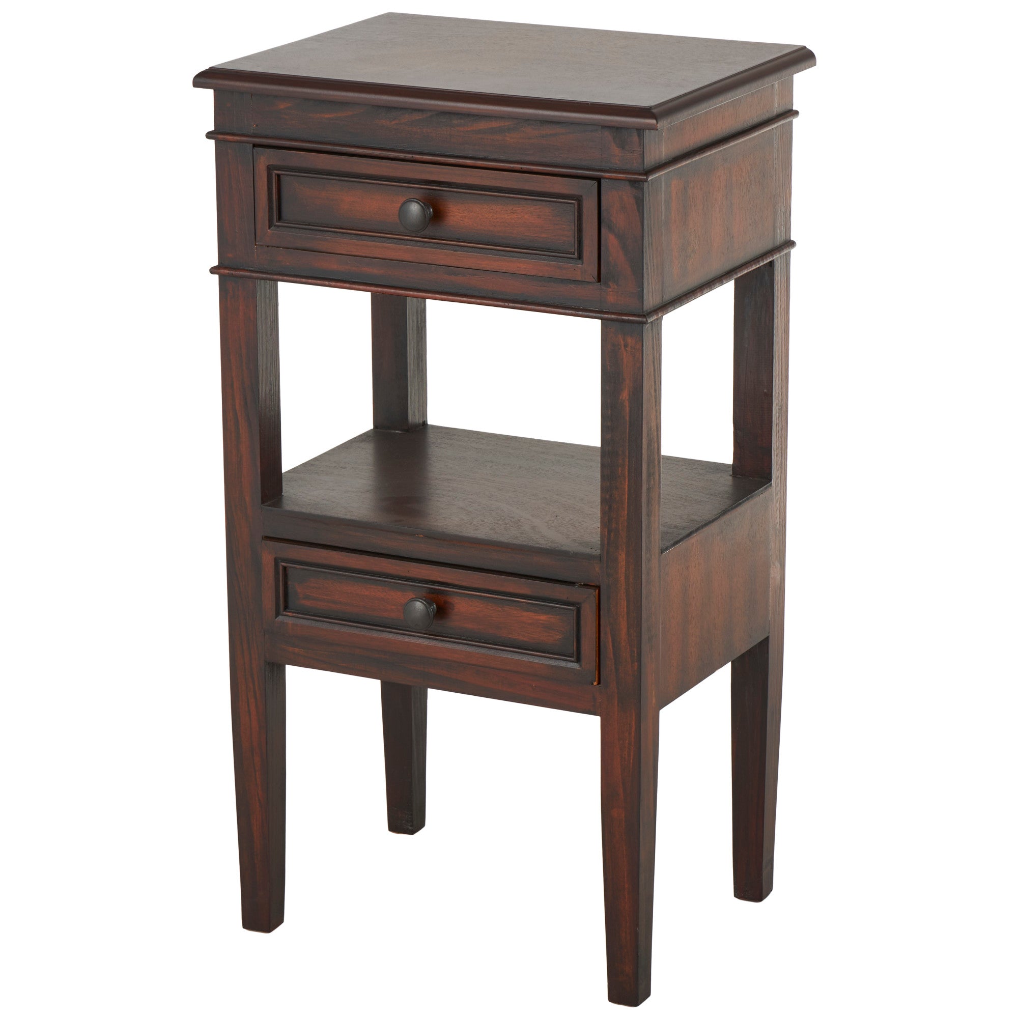 Wood Square 2 Drawer and 1 Shelf Side End Accent Table