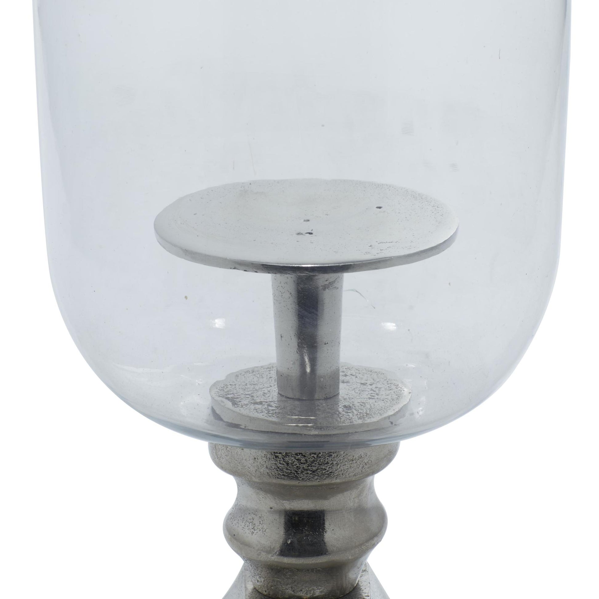 Silver Aluminum Metal Pillar Room Hurricane Lamp