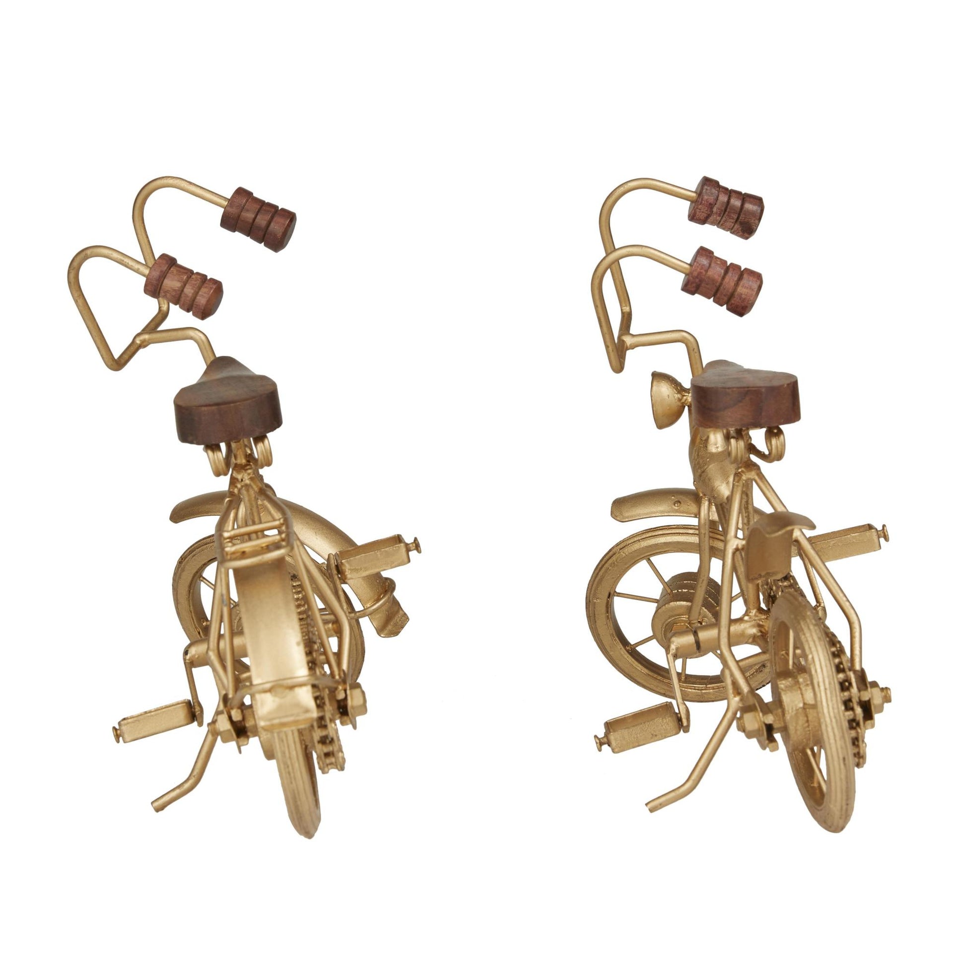 Set of 2 Bike Gold Metal Decorative Sculpture with Wood Accents