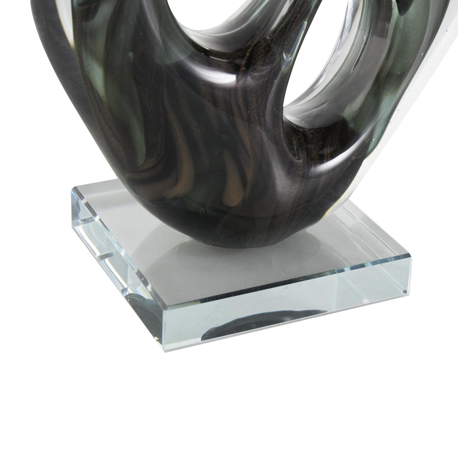 Abstract Green Glass Curved Cutout Decorative Sculpture with Swirl Patterns