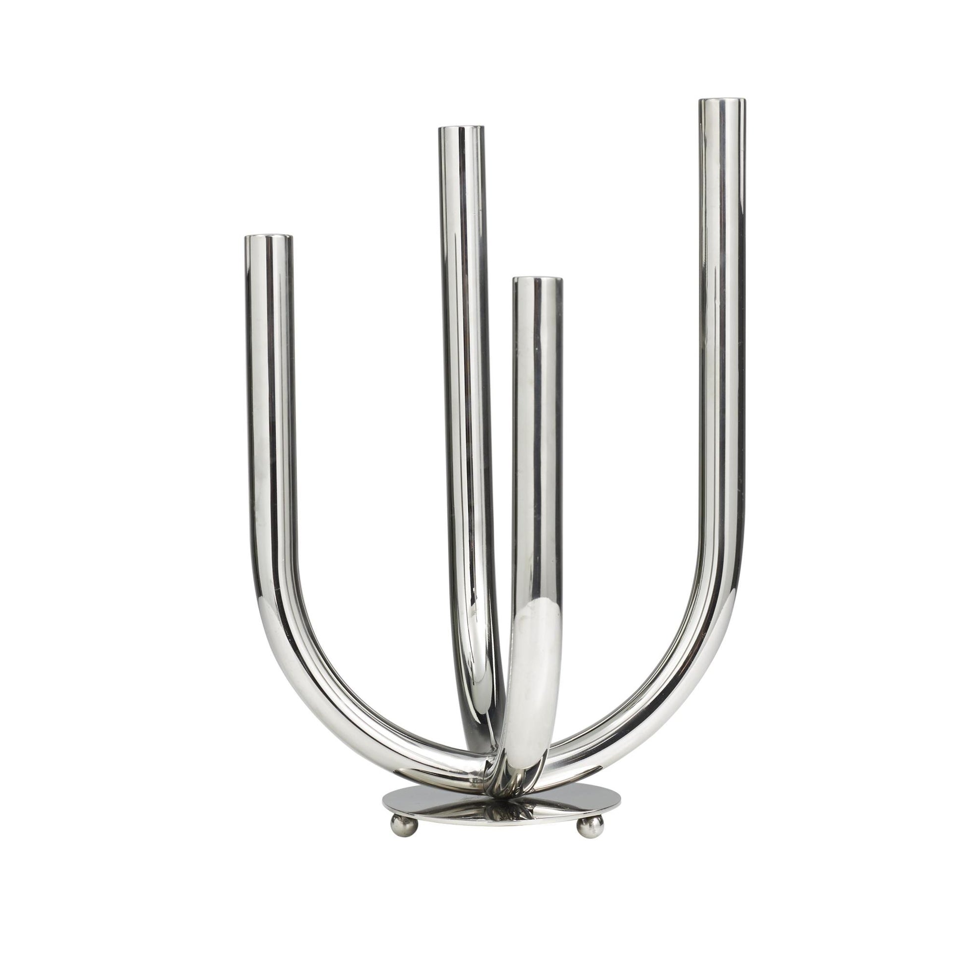 Silver Stainless Steel Metal Abstract U-Shaped Decorative Candelabra