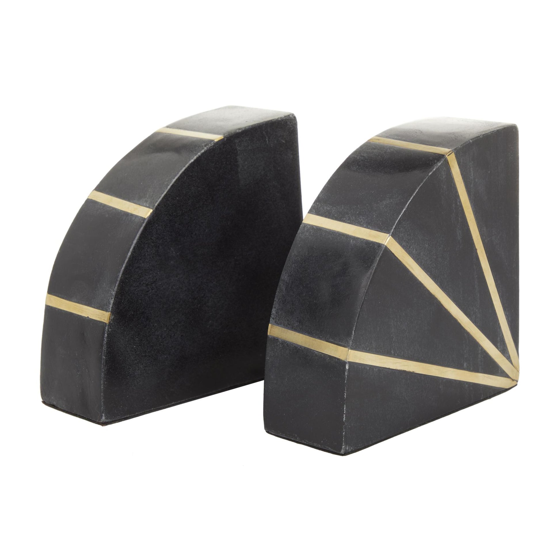 CosmoLiving by Cosmopolitan Set of 2 Geometric Marble 9 lbs Decorative Bookends with Gold Inlay