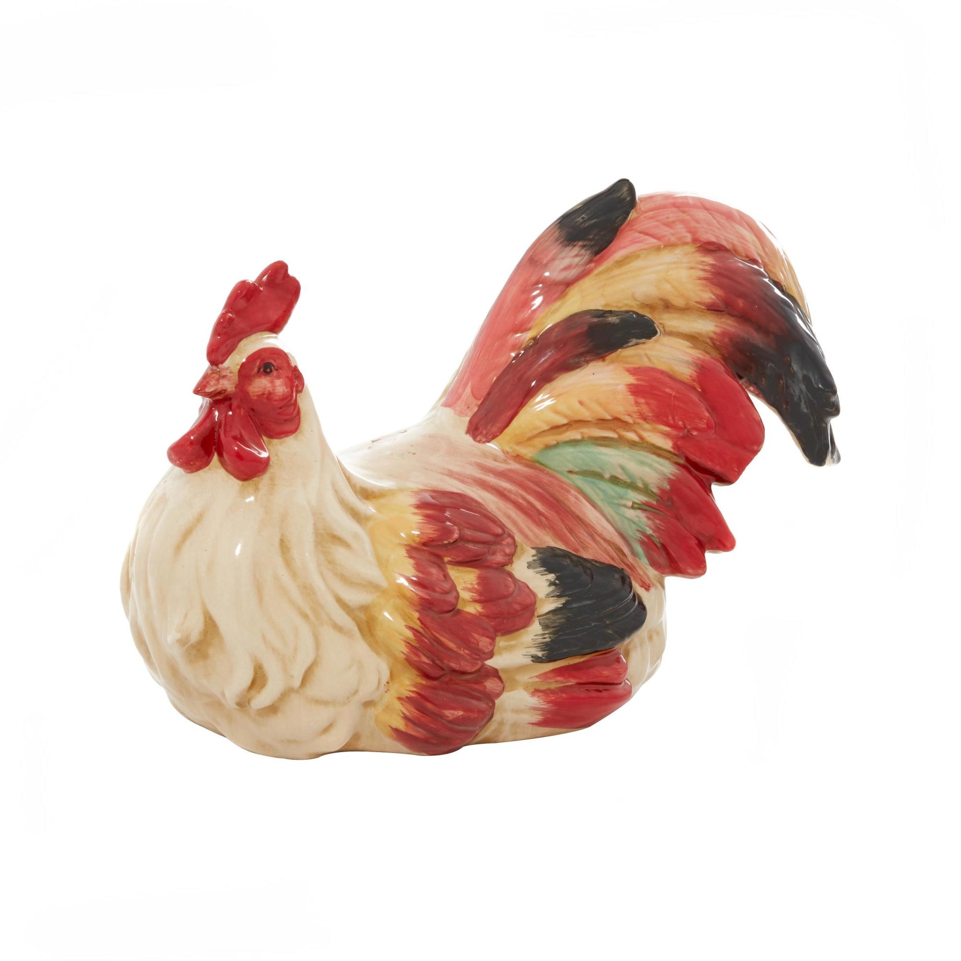 Rooster Red Ceramic Indoor Outdoor Decorative Garden Sculpture