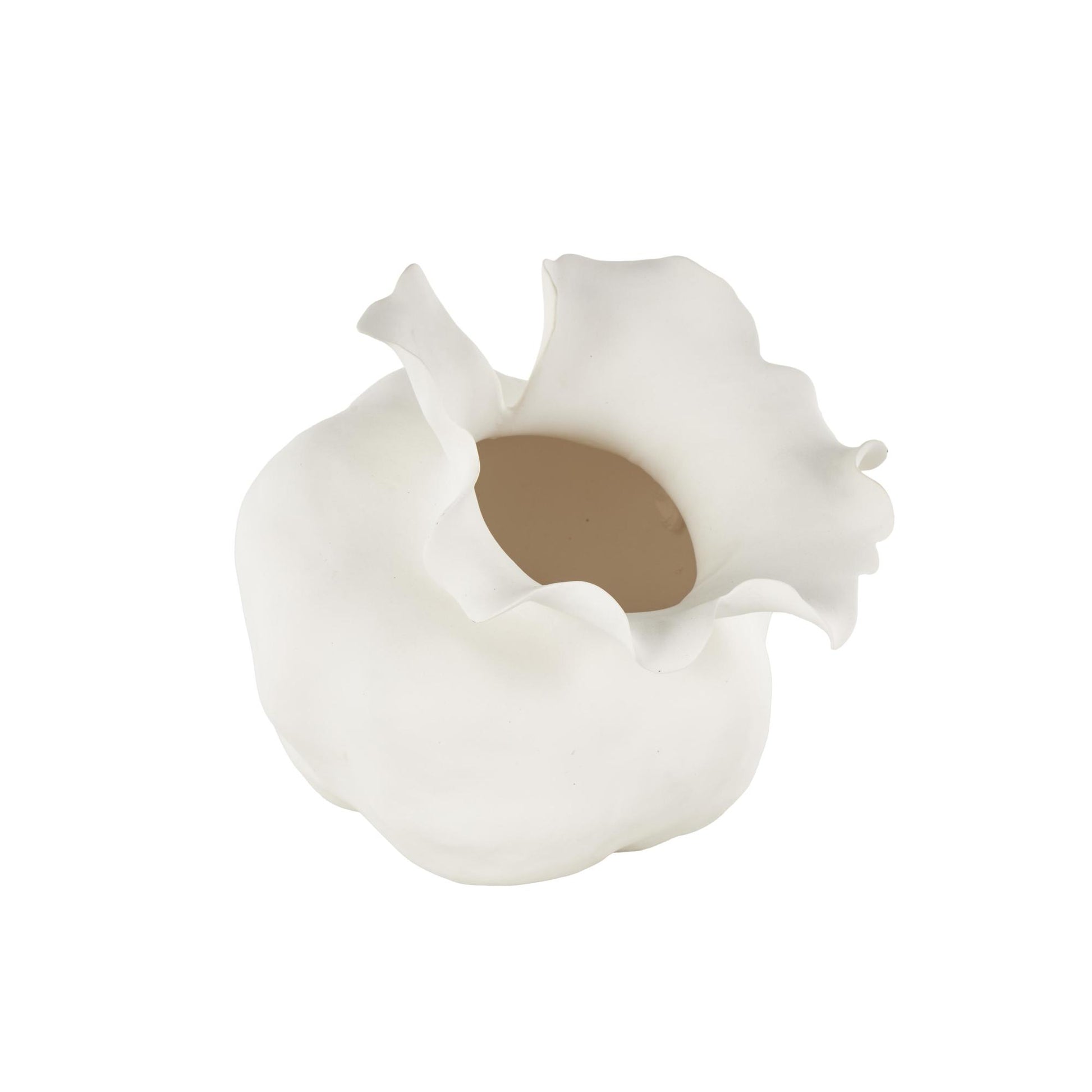 Abstract Ceramic Wide Rounded Floral Shaped Decorative Vase with Petal Rim