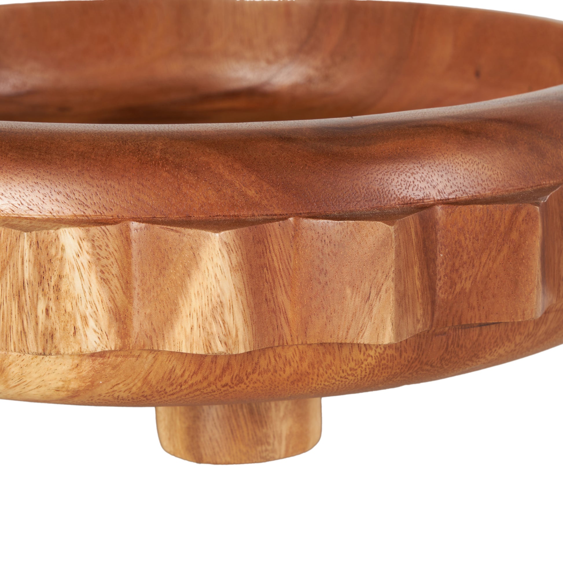 Gear Brown Teak Wood Handmade Large Decorative Bowl with Peg Leg