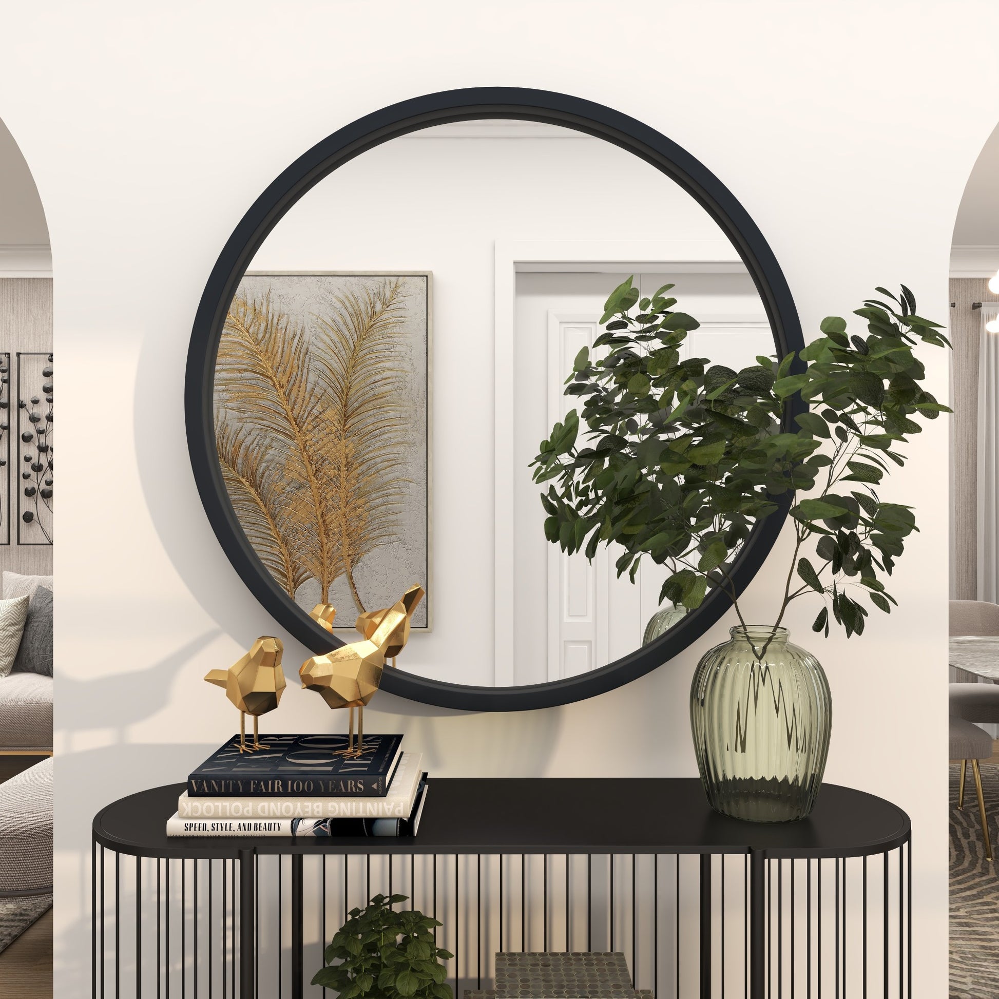 Wooden Round Minimalistic Room Wall Mirror 42" x 2" x 42"