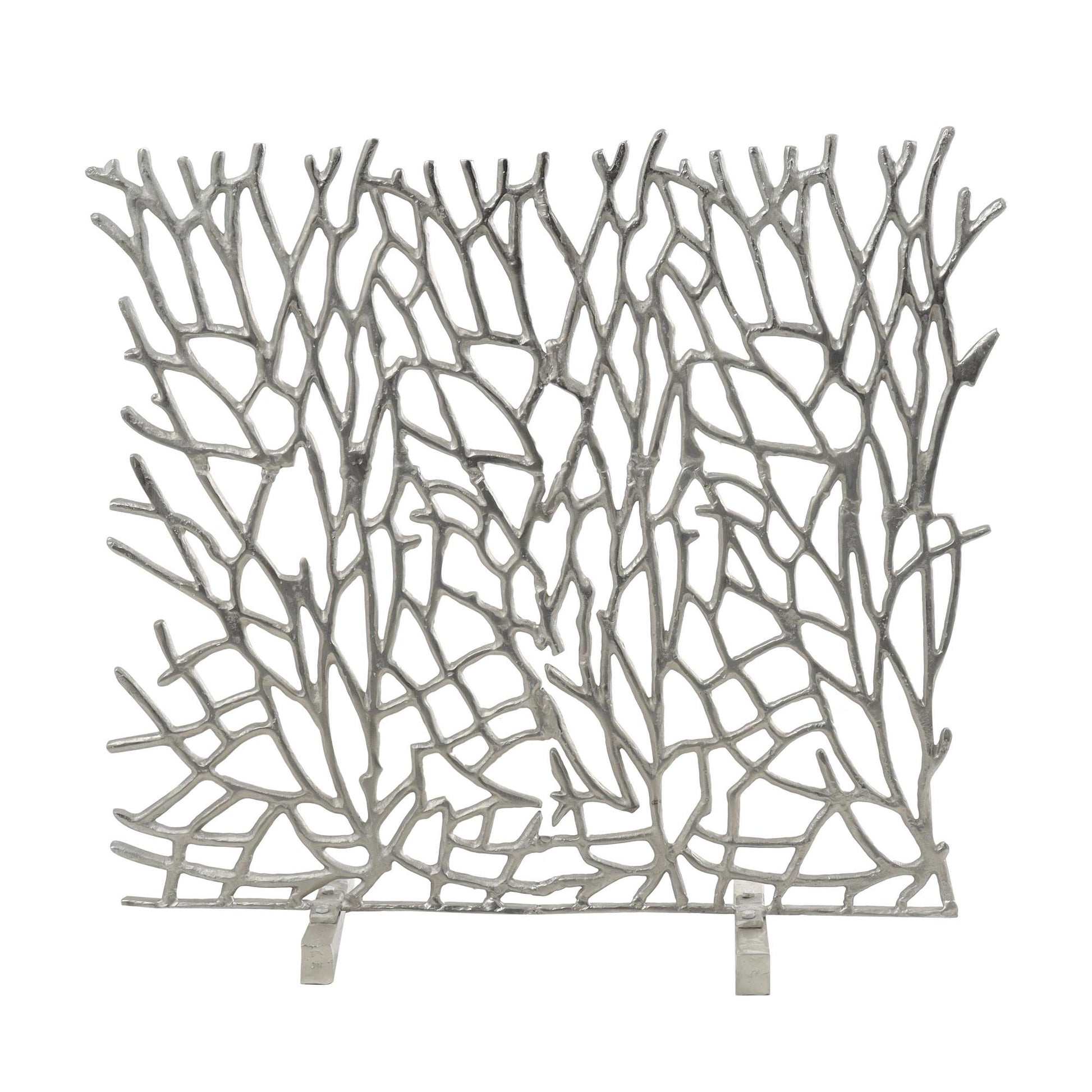 Abstract Aluminum Metal Coral Inspired Single Panel Living Room Fireplace Screen 35" x 10" x 34"
