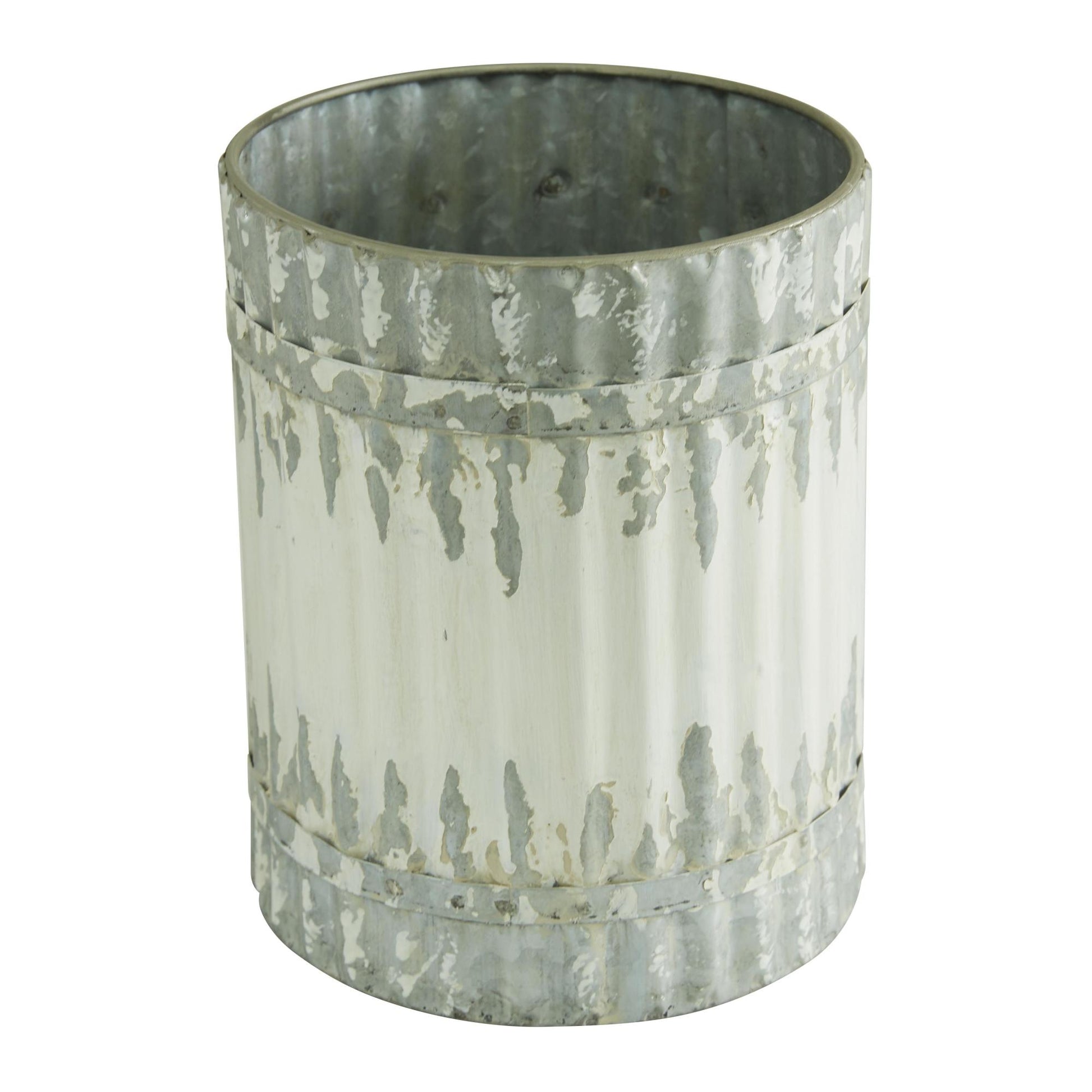 Set of 3 White Metal Distressed Living Room Decorative Jars with Wood Lids