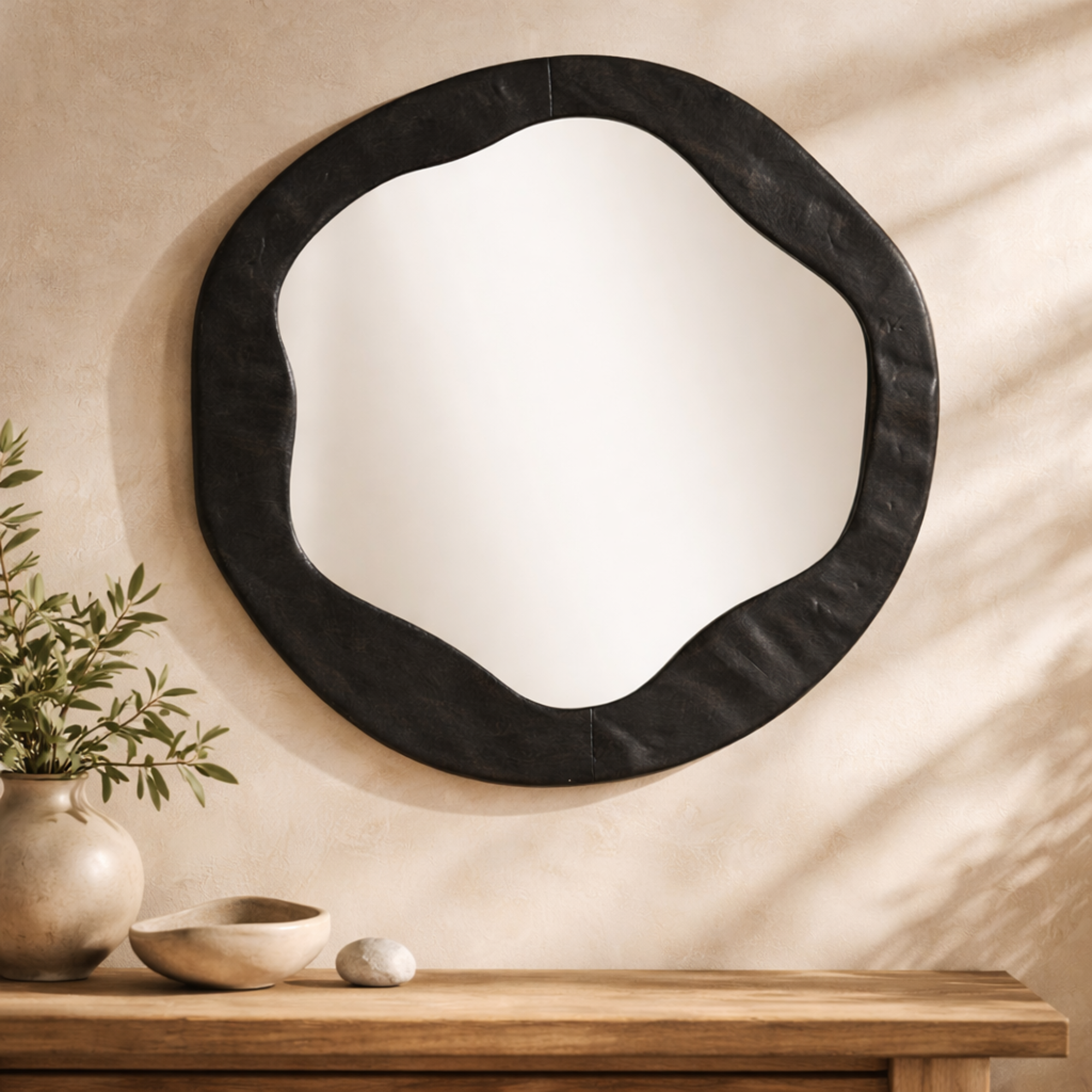 Abstract Black Velvet Wavy Room Wall Mirror