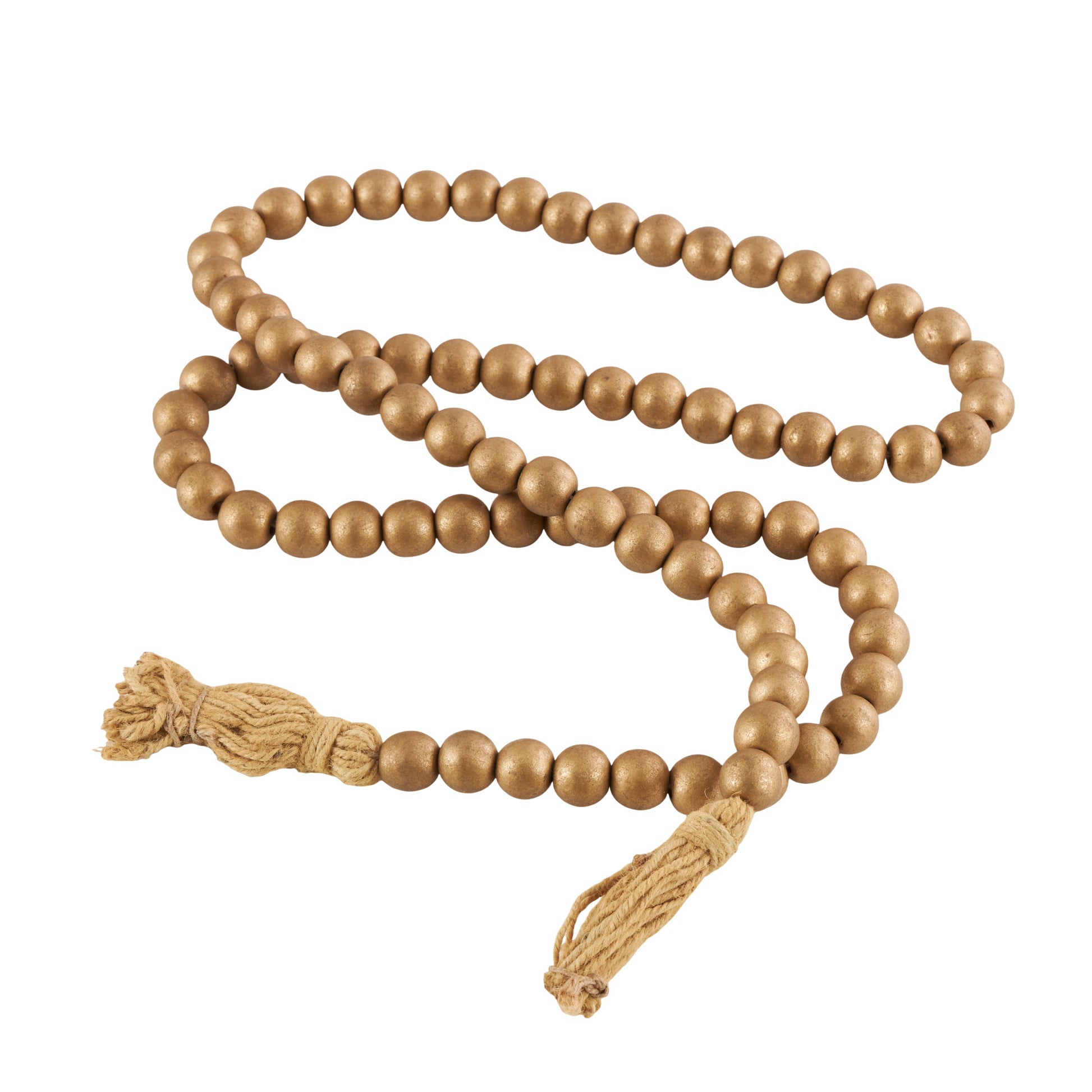 Mango Wood Handmade Round Long Carved Beaded Garland with Tassel