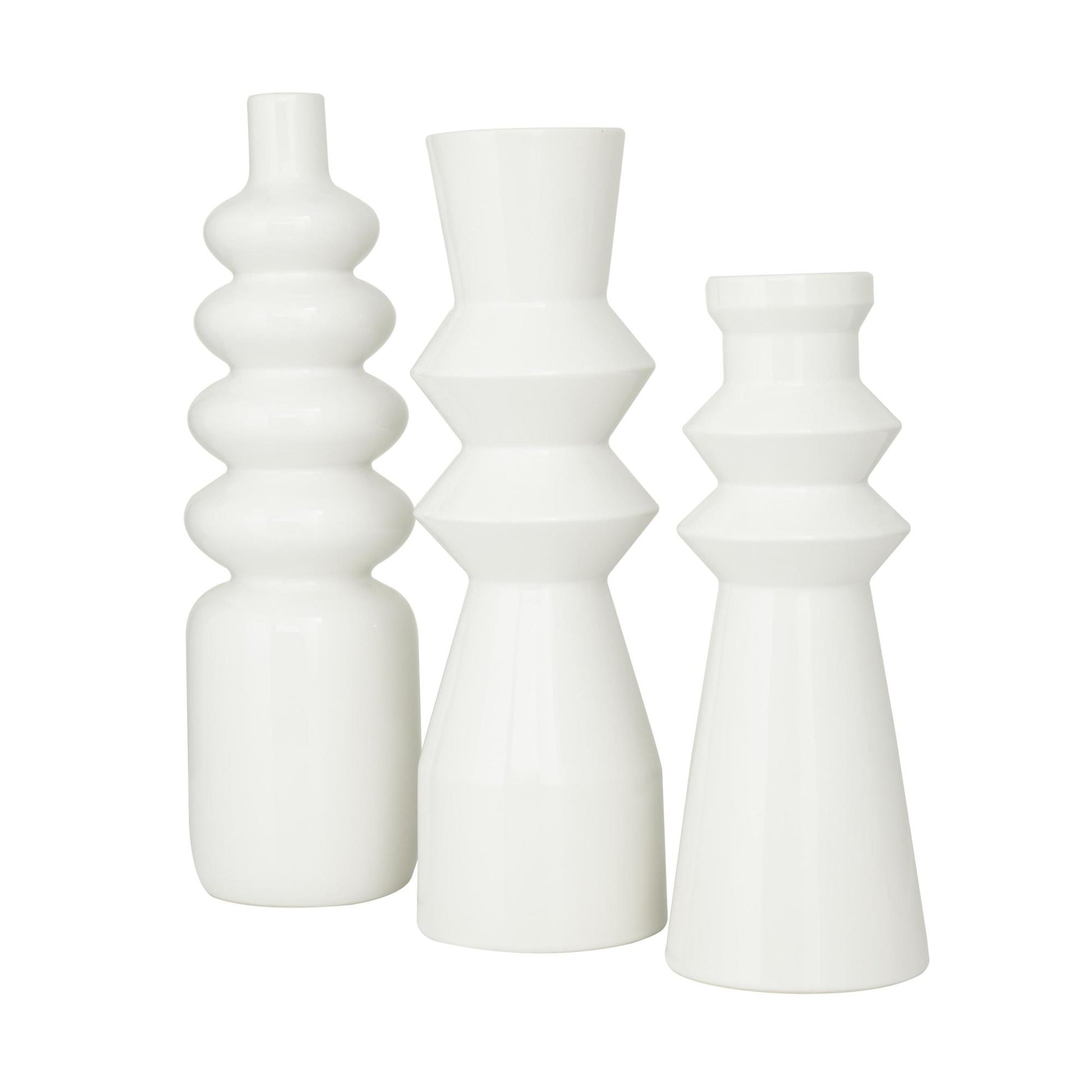 CosmoLiving by Cosmopolitan Set of 3 White Ceramic Decorative Vase with Bubble Texture Designs