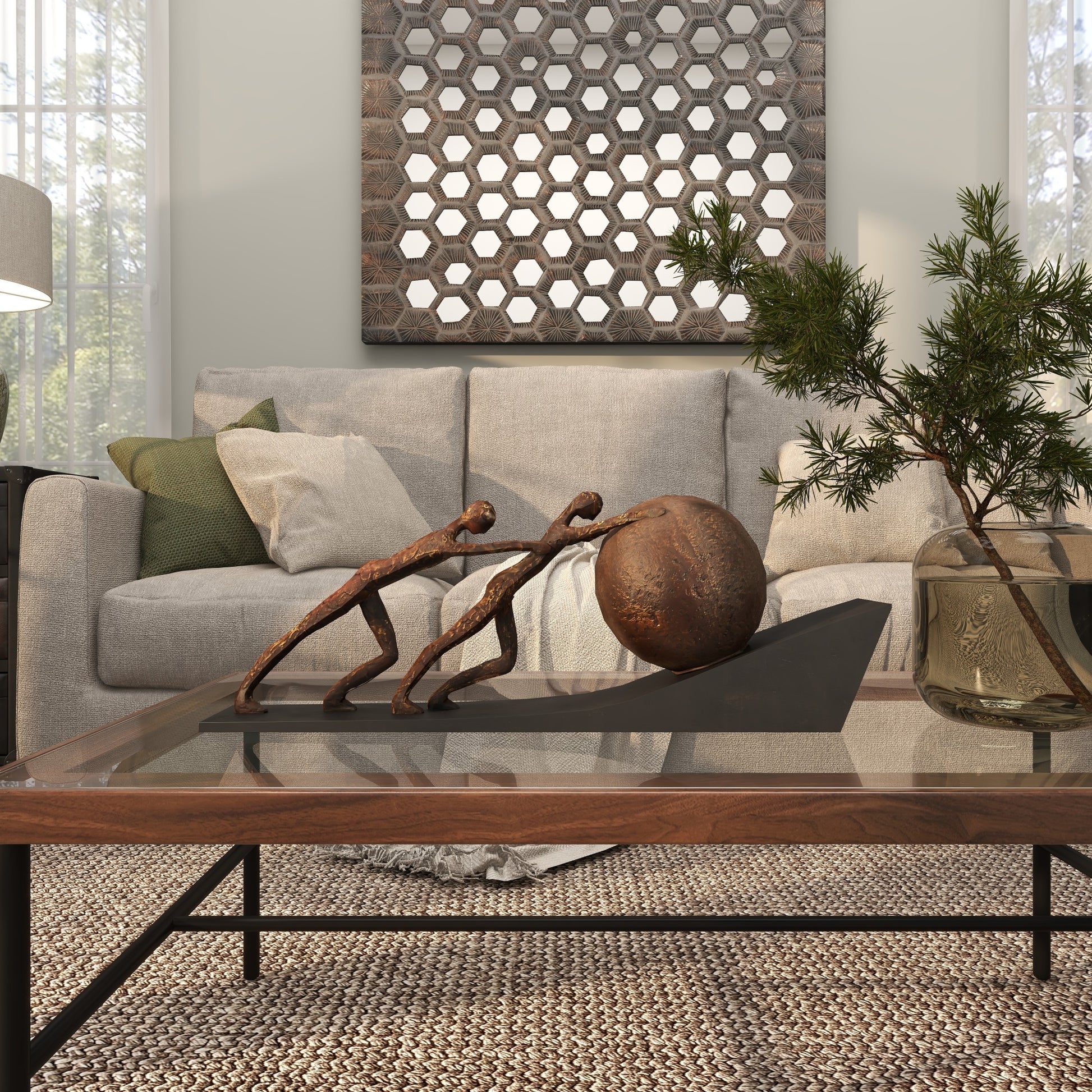 People Brown Polystone Decorative Sculpture with Ball