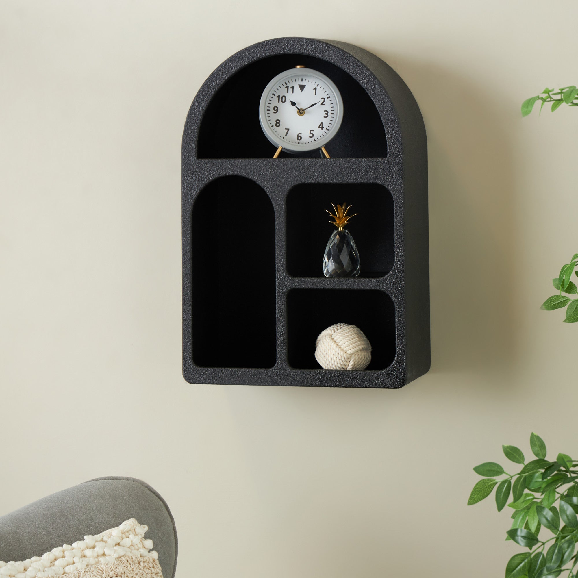 Geometric Wooden Arched 4 Shelf Room Wall Shelf with Varying Block Shapes