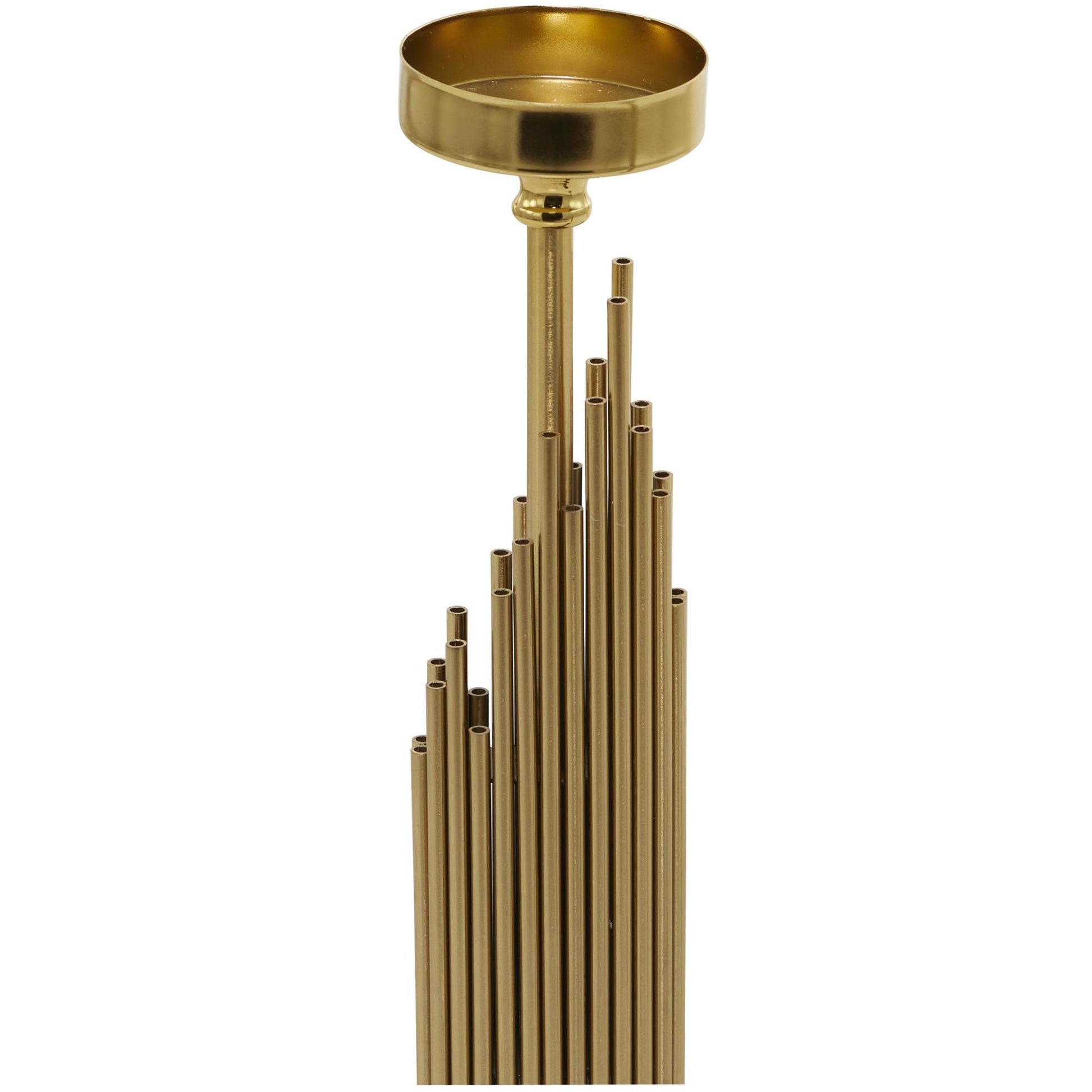 Set of 2 Abstract Gold Stainless Steel Metal Vertical Pipe Decorative Candle Holder with Black Marble Base