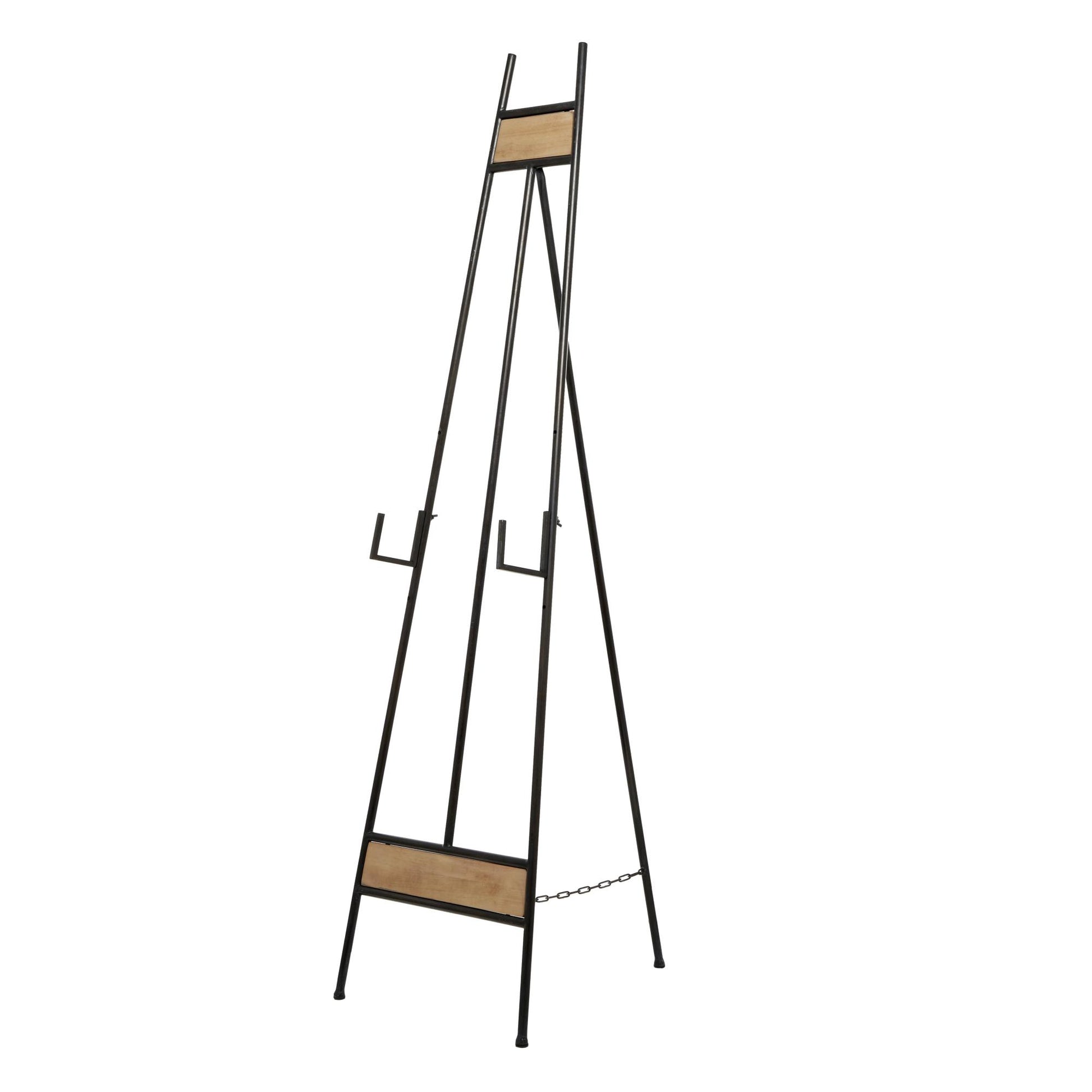 Black Metal Tall Adjustable 3 Tier Display Easel with Chain Support and Wood Accents