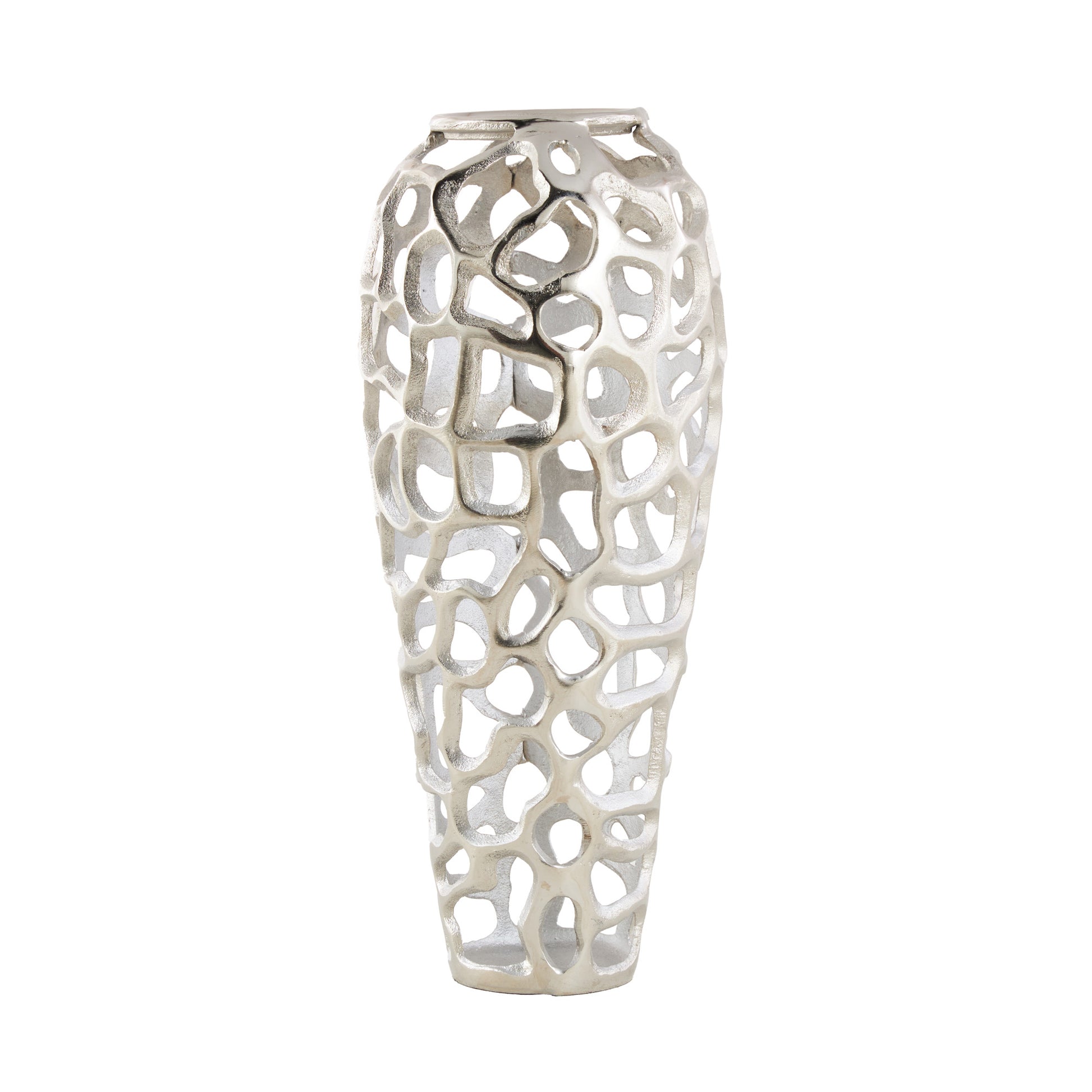 Coral Silver Aluminum Metal Cutout Decorative Vase