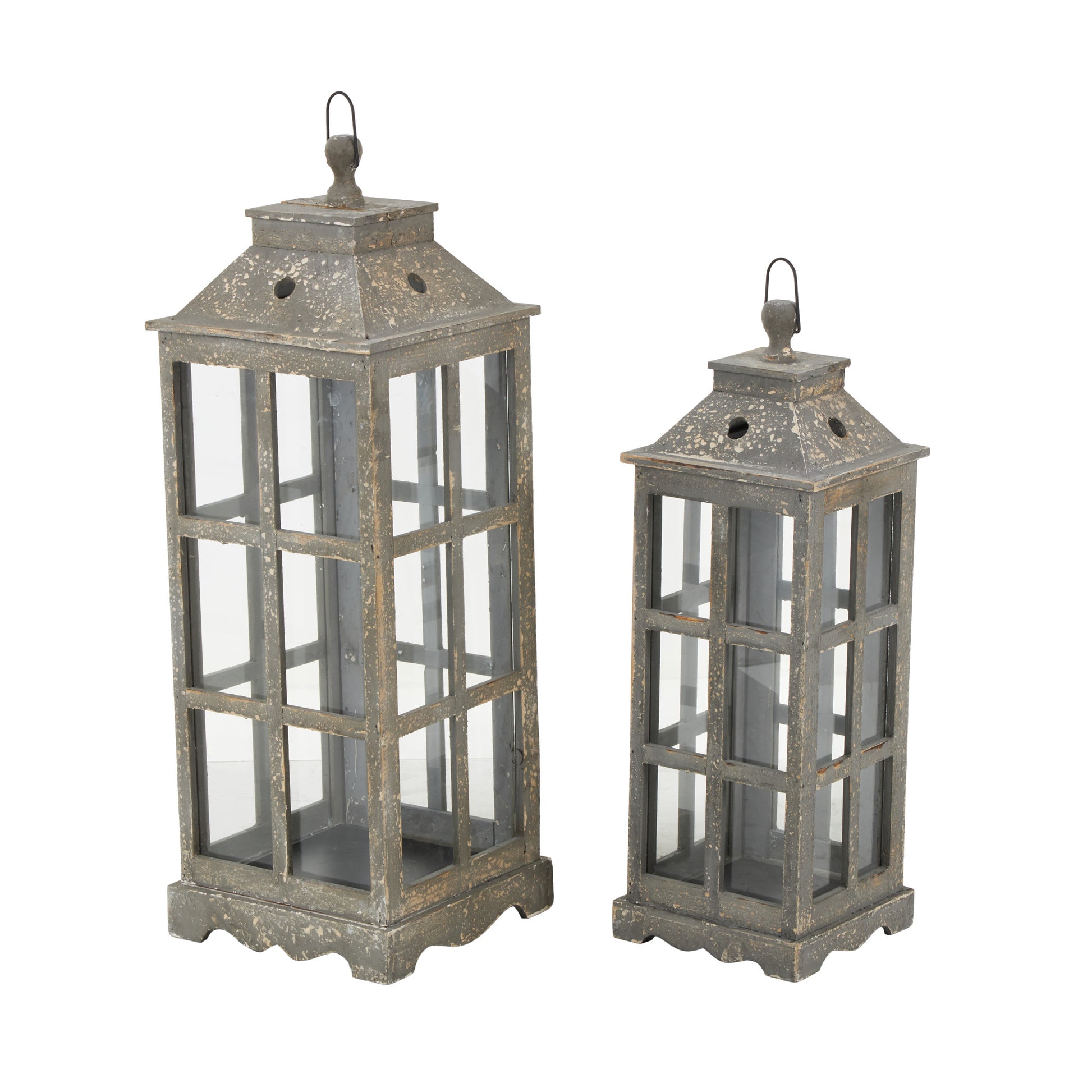 Set of 2 Light House Brown Wood Decorative Indoor Outdoor Candle Lantern
