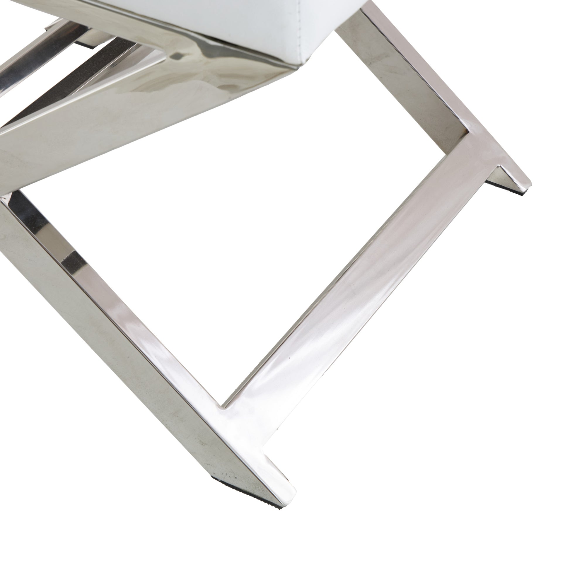 White Leather Living Room Stool with Stainless Steel Supports