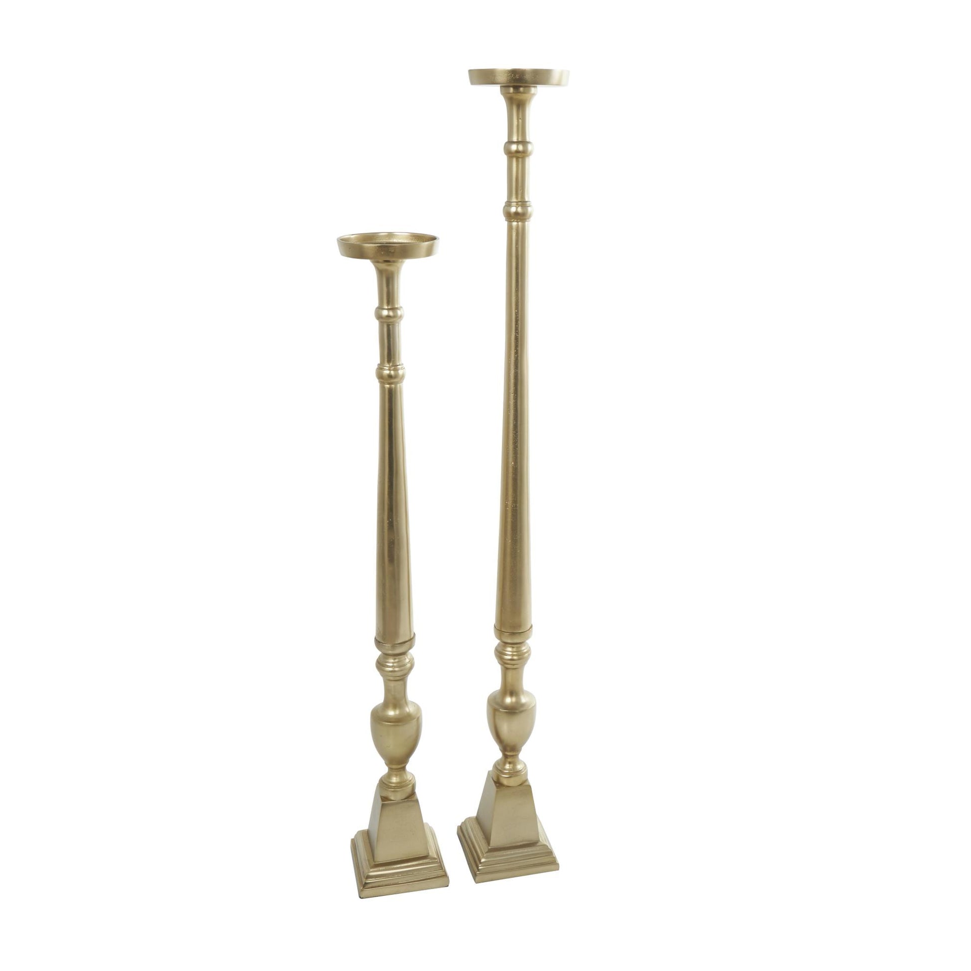 Set of 2 Aluminum Metal Tall Floor Decorative Candle Holder