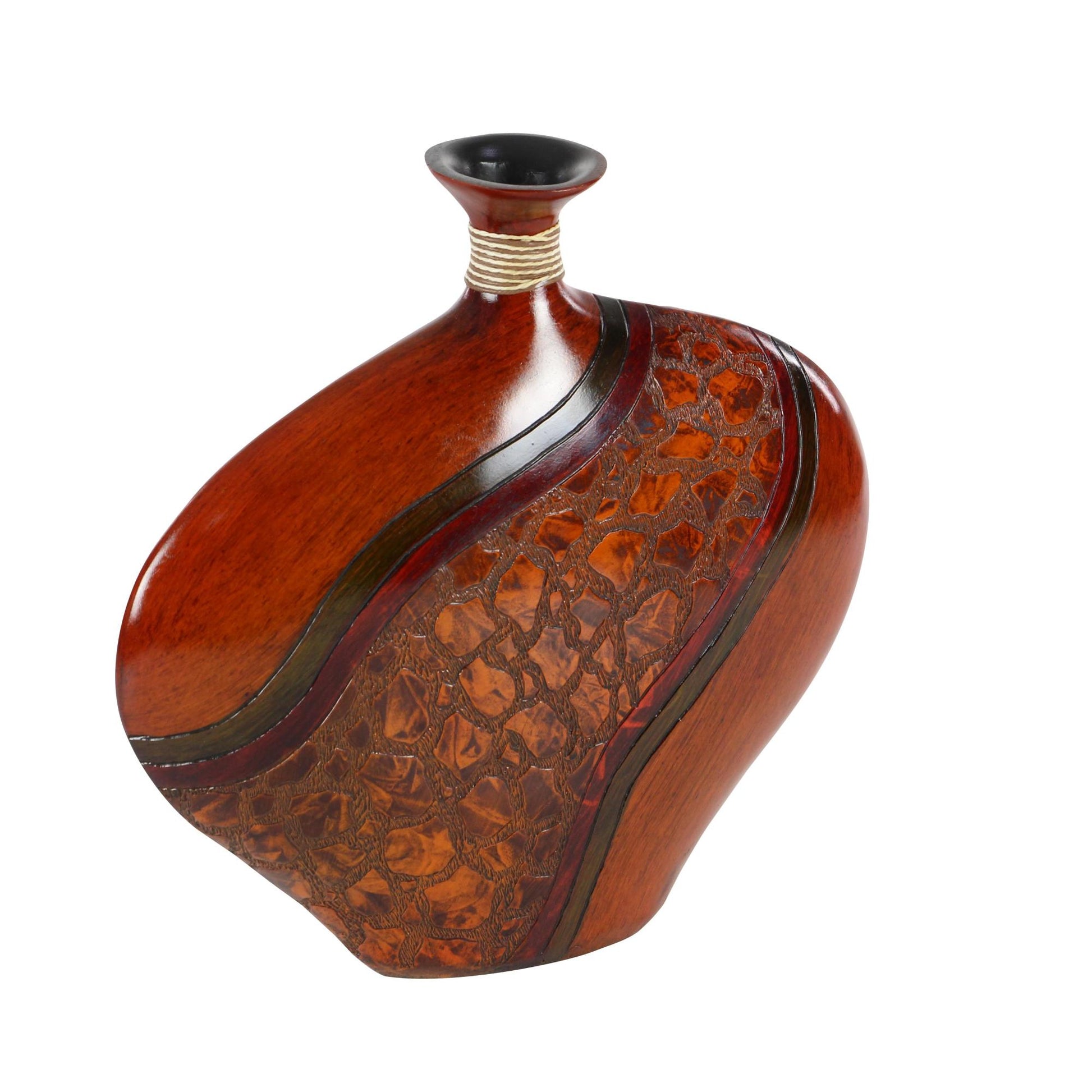 Abstract Brown Polystone Decorative Vase with Embossed Details