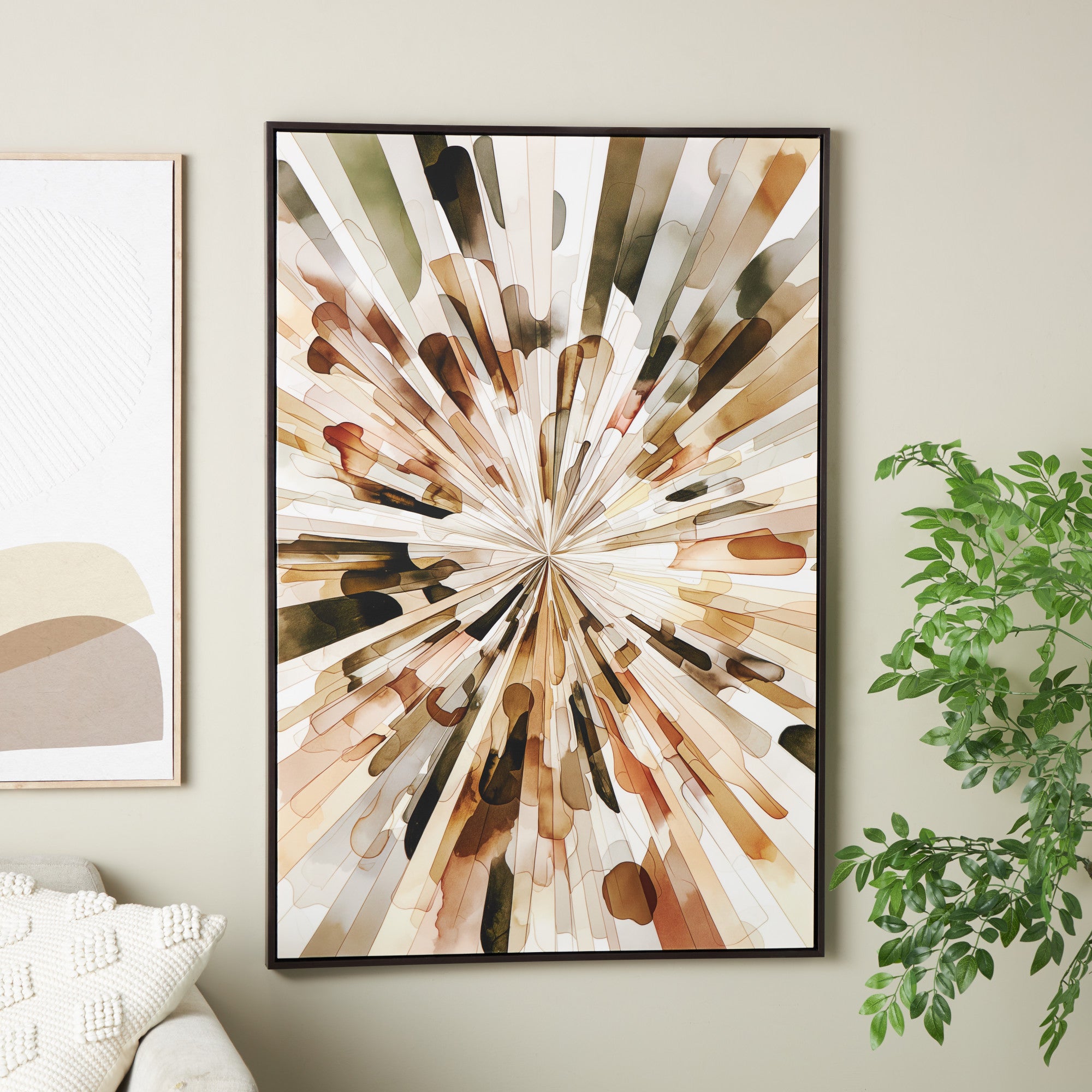 Sunburst Multi Colored Canvas Abstract Living Room Framed Wall Art with Black Frame