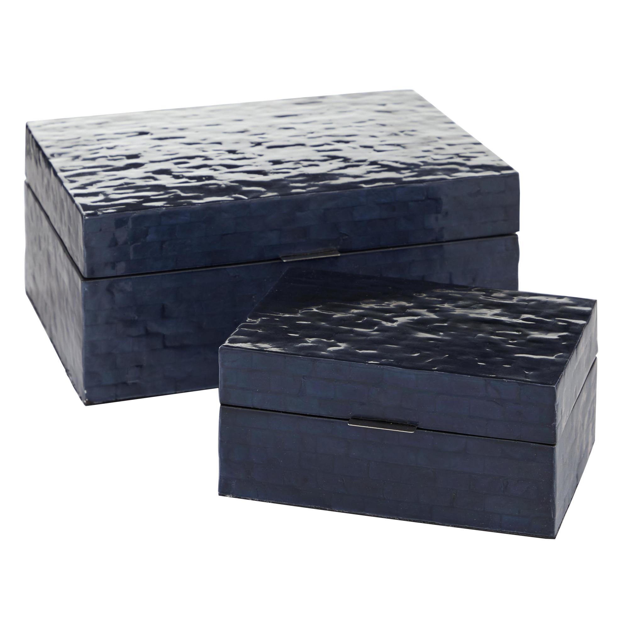 Set of 2 Dark Blue Mother of Pearl Shell Handmade Mosaic Storage Decorative Box