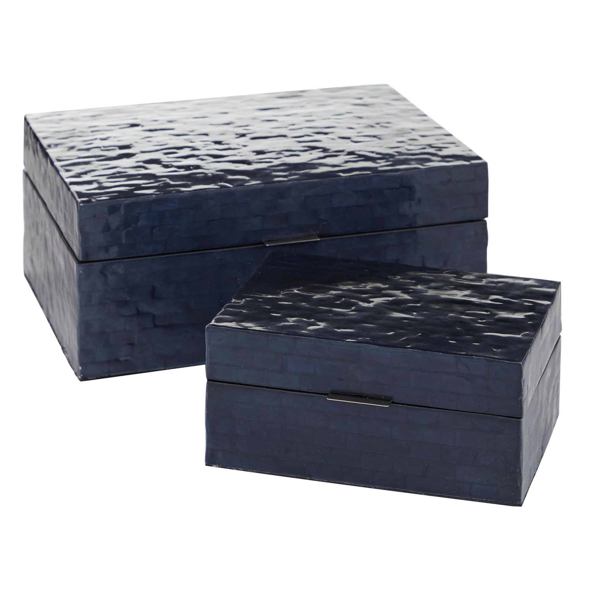 Set of 2 Dark Blue Mother of Pearl Shell Handmade Mosaic Storage Decorative Box